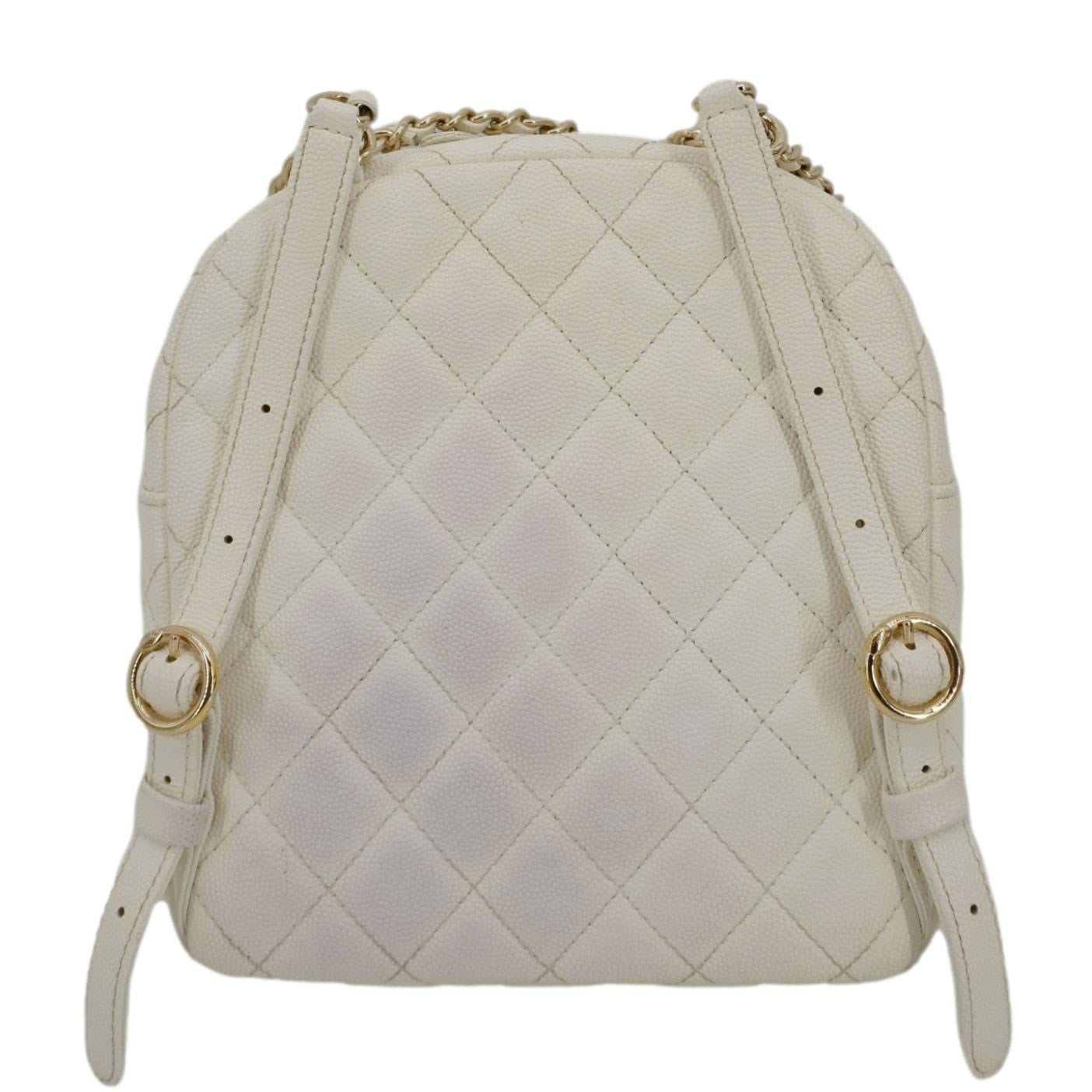 Chanel CC Day Caviar Quilted Backpack Leather White Travel Bag