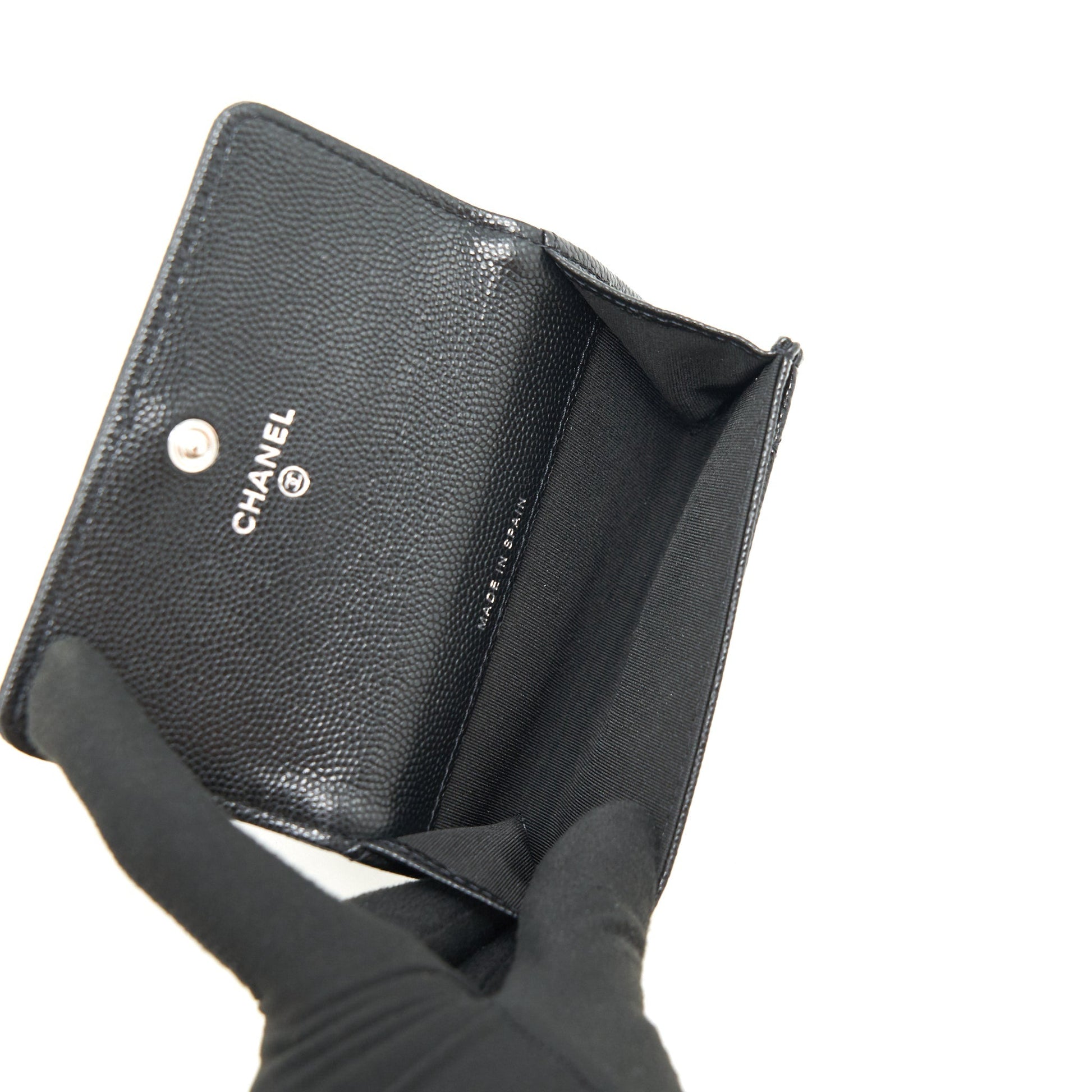 Chanel Boy Cardholder Caviar Ruthenium SHW Black Wallet Case