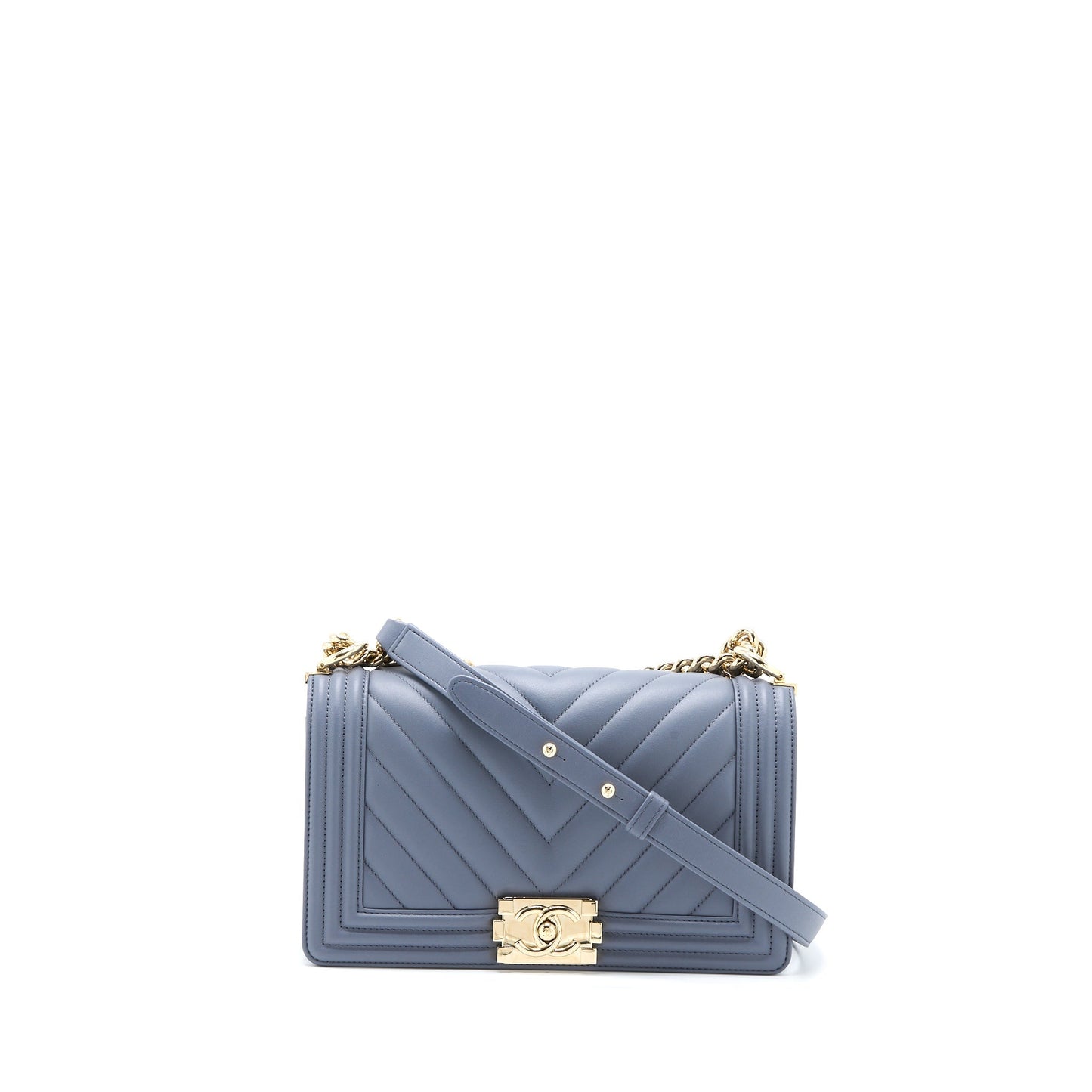 Chanel Boy Chevron Calfskin LGHW Grey Handbag