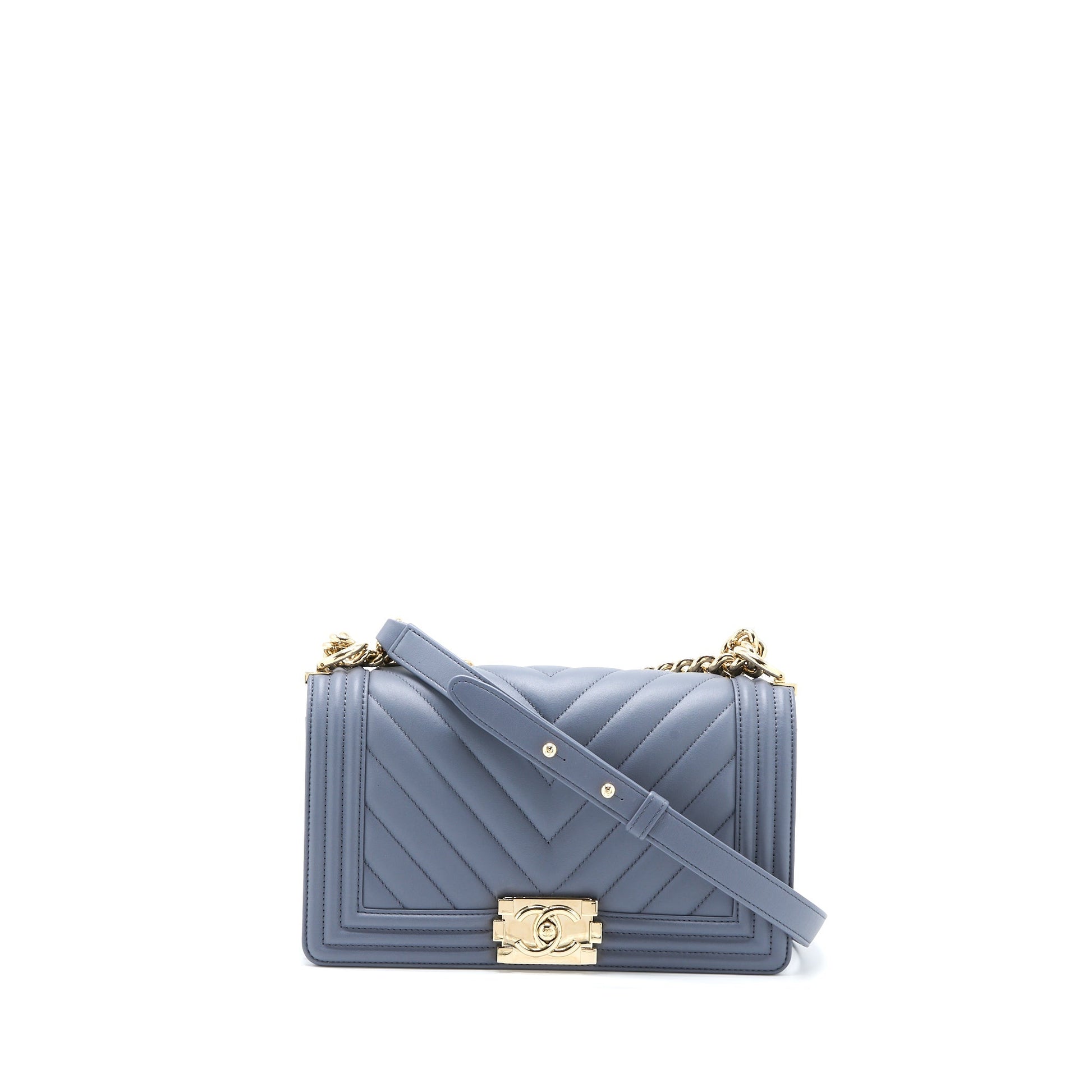 Chanel Boy Chevron Calfskin LGHW Grey Handbag