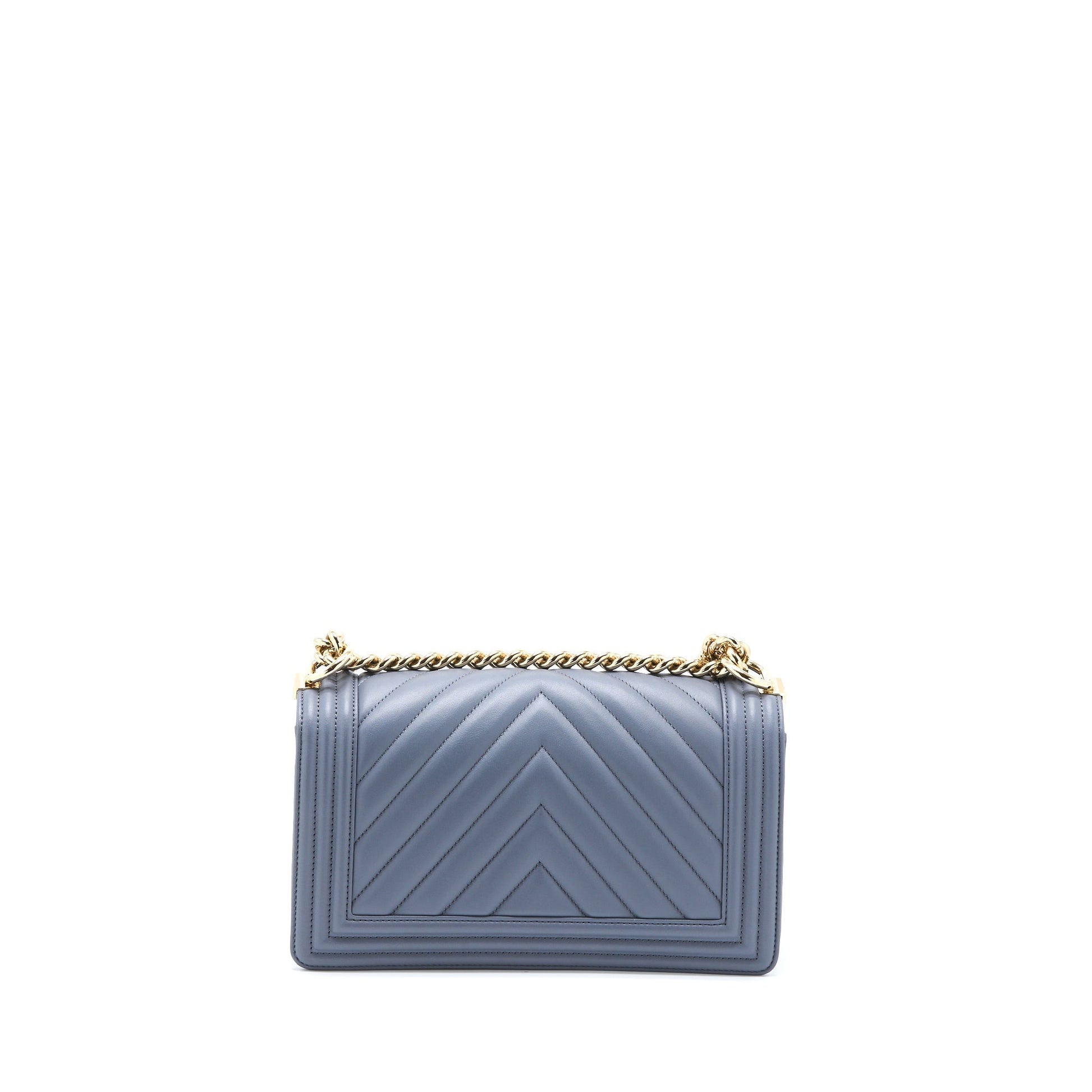 Chanel Boy Chevron Calfskin LGHW Grey Handbag