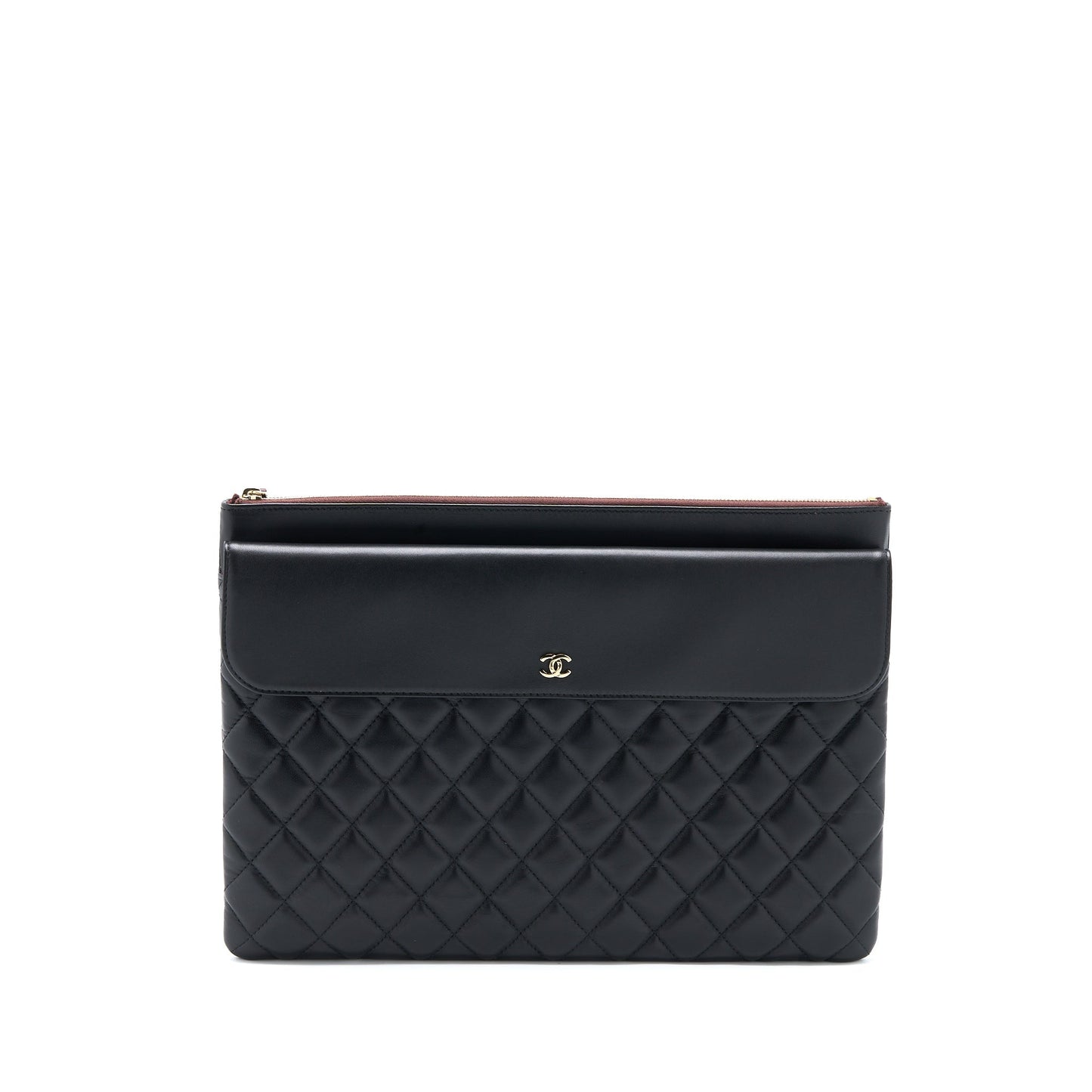 Chanel Quilted Zip Flap Model Lambskin LGHW Black Clutch Bag