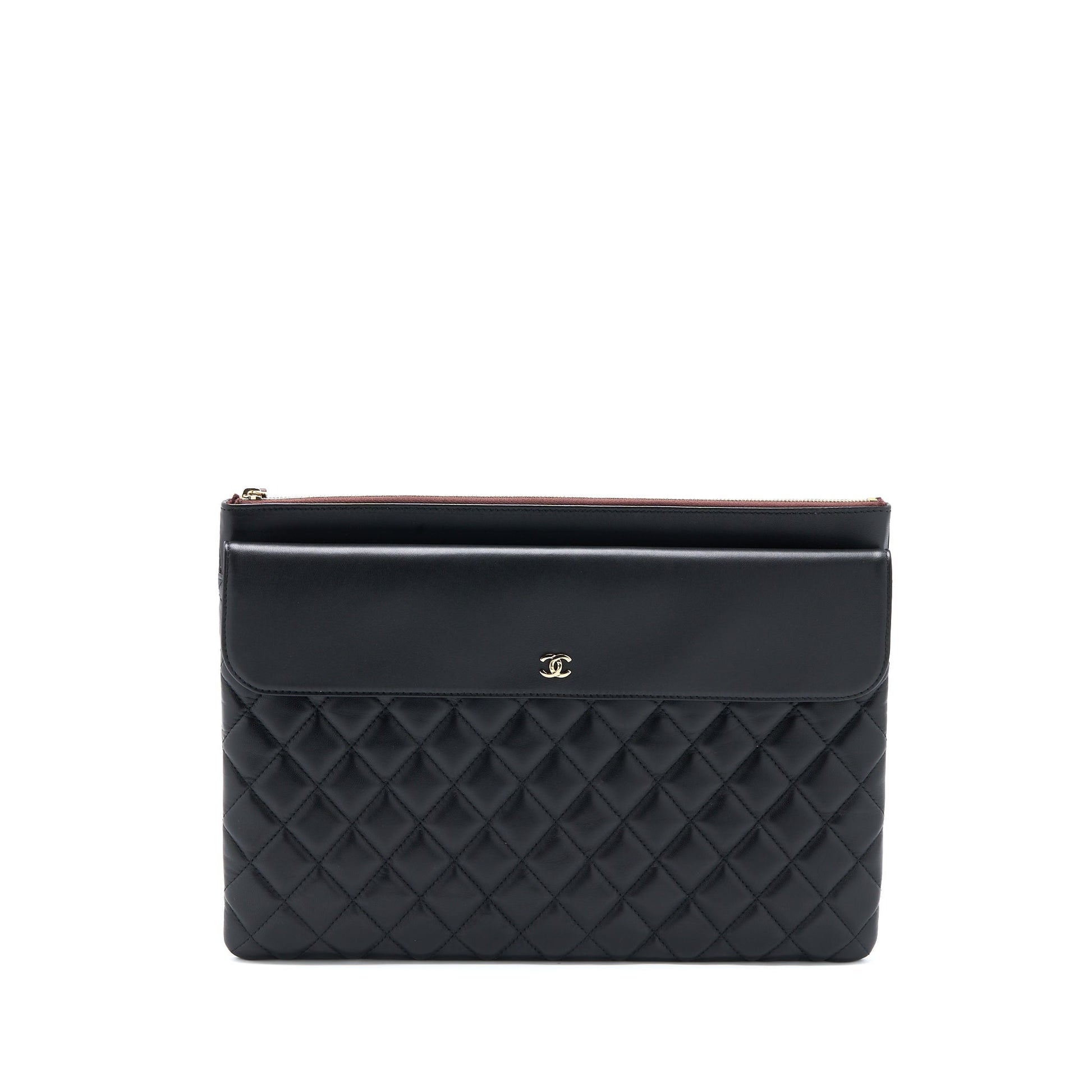 Chanel Quilted Zip Flap Model Lambskin LGHW Black Clutch Bag