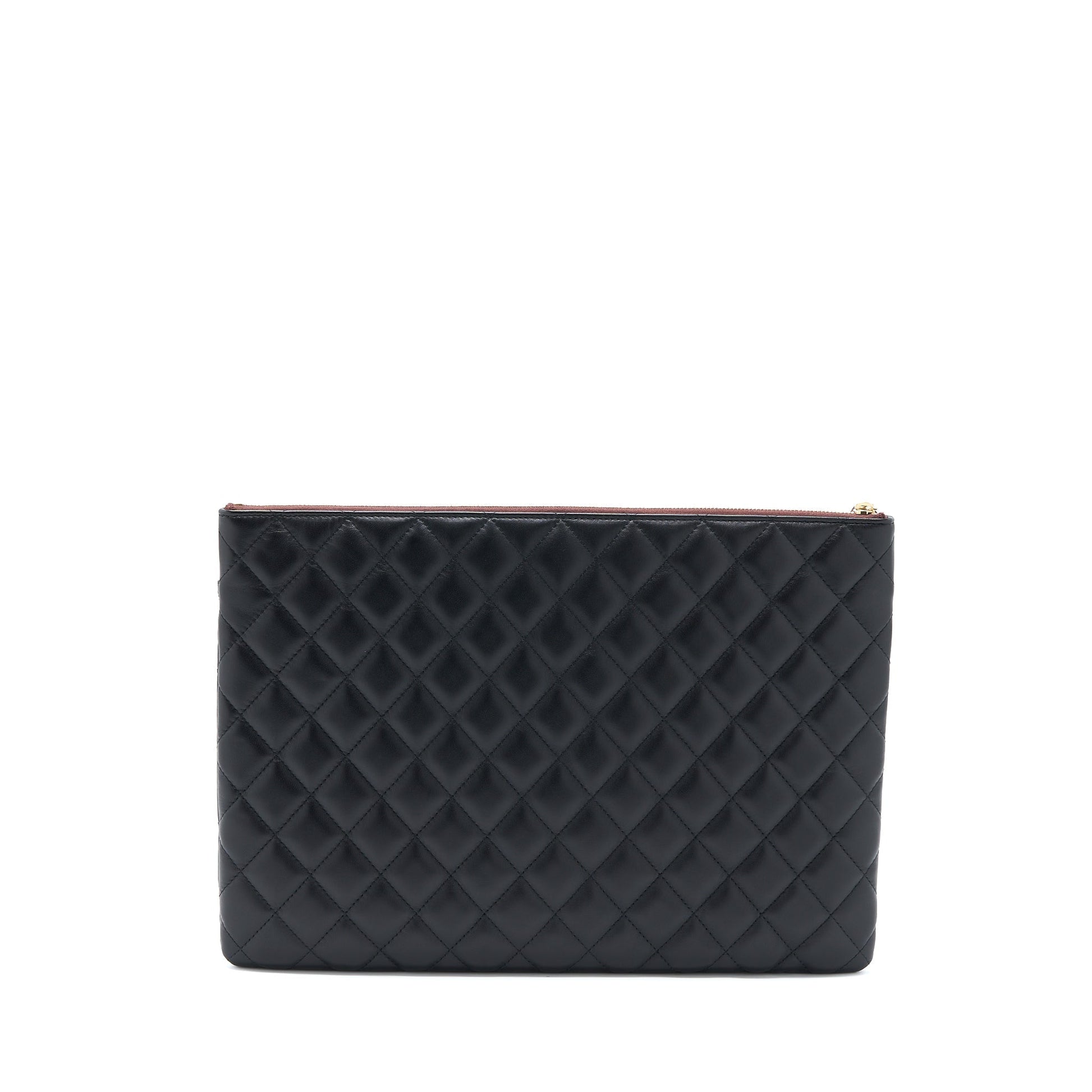 Chanel Quilted Zip Flap Model Lambskin LGHW Black Clutch Bag