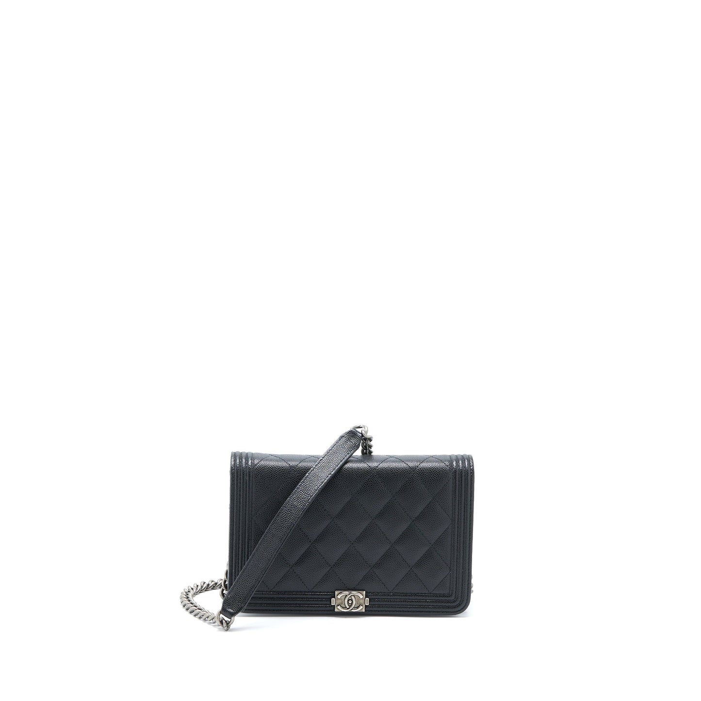 Chanel Boy on Caviar Ruthenium Hardware Microchip Black Wallet Case