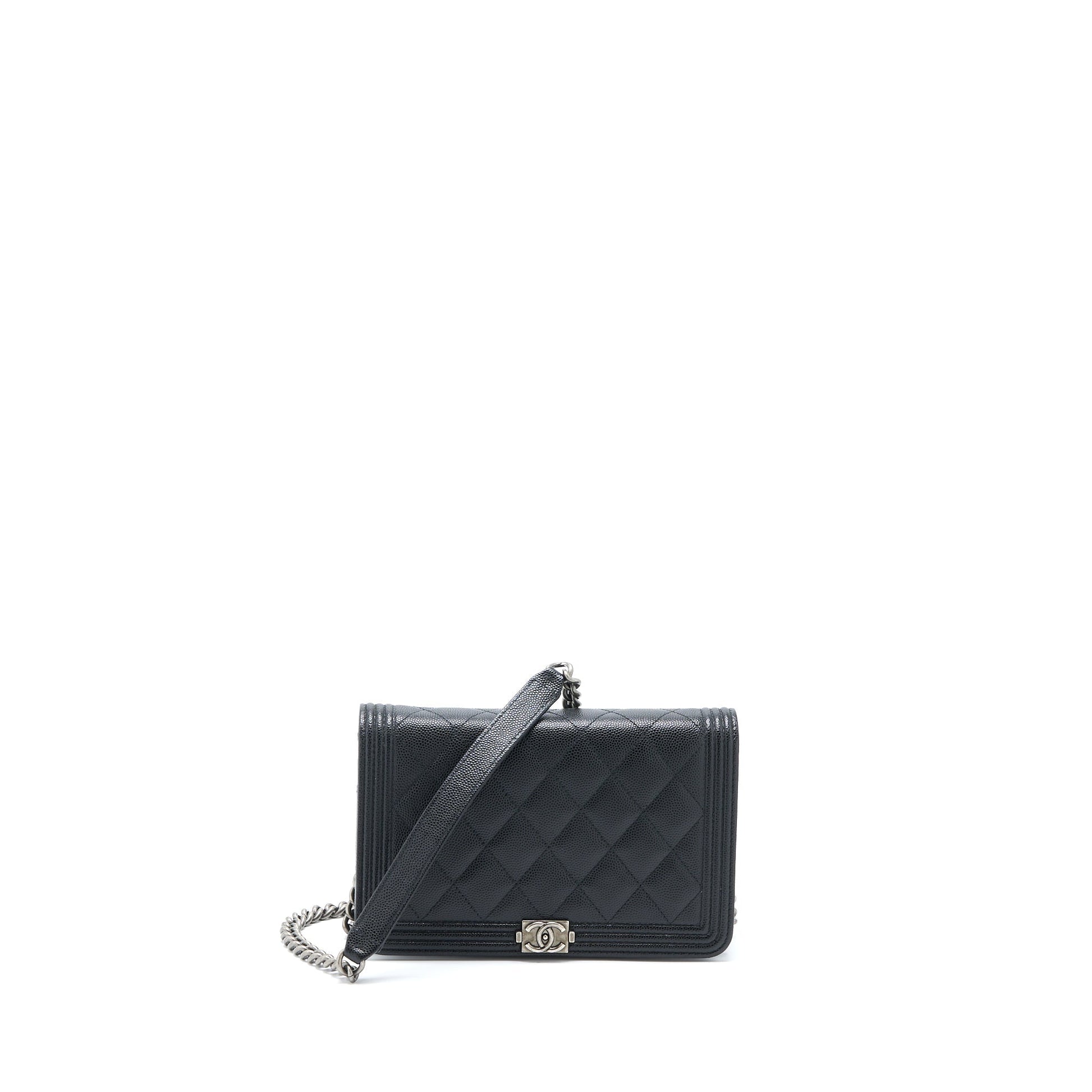 Chanel Boy on Caviar Ruthenium Hardware Microchip Black Wallet Case