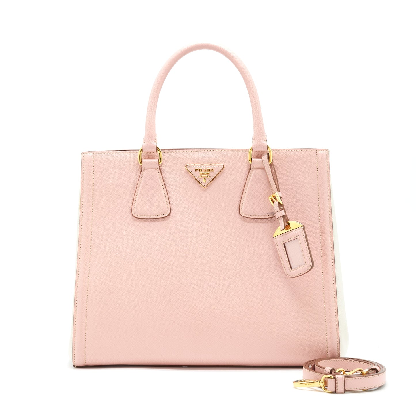 Prada Top Handle Saffiano Tote Purse Calfskin Handbag White Pink Tote Bag