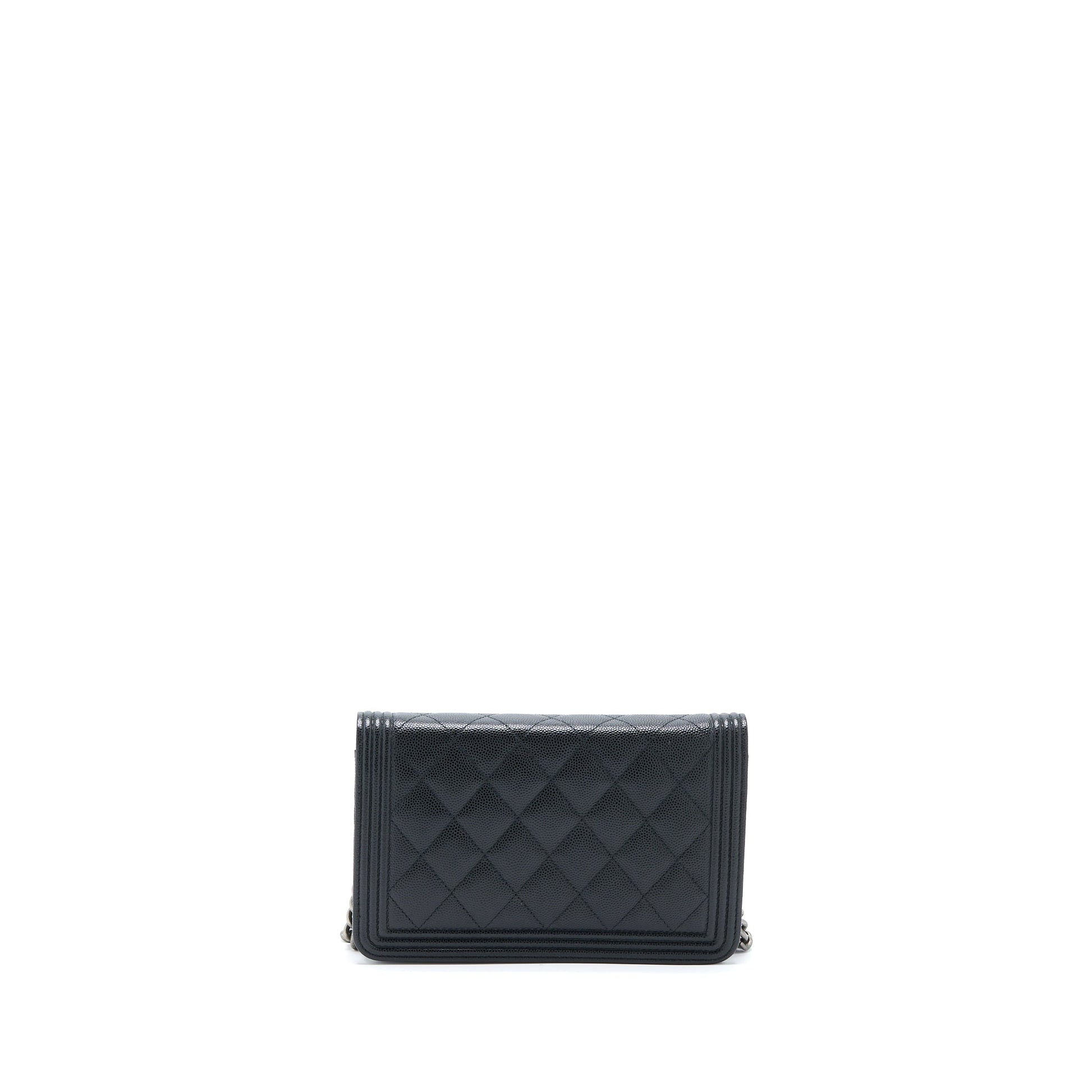 Chanel Boy on Caviar Ruthenium Hardware Microchip Black Wallet Case
