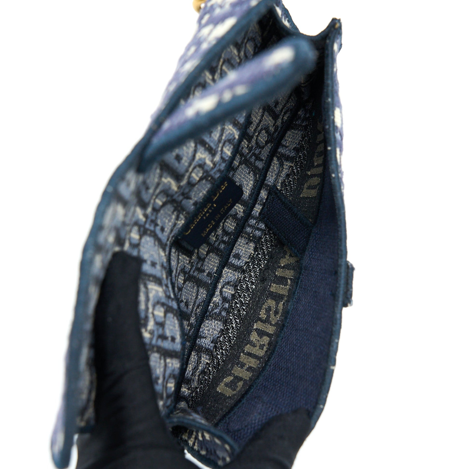 Dior Saddle Slim Pouch Oblique Embroidery Handbag Blue Travel Bag