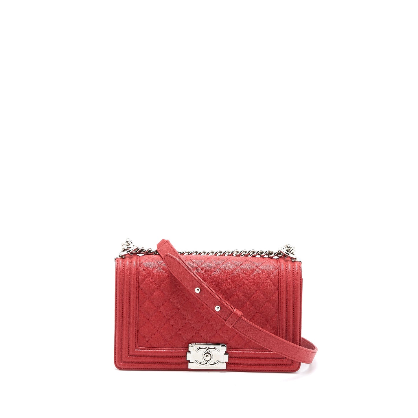 Chanel Boy Grained Calfskin SHW Red Handbag