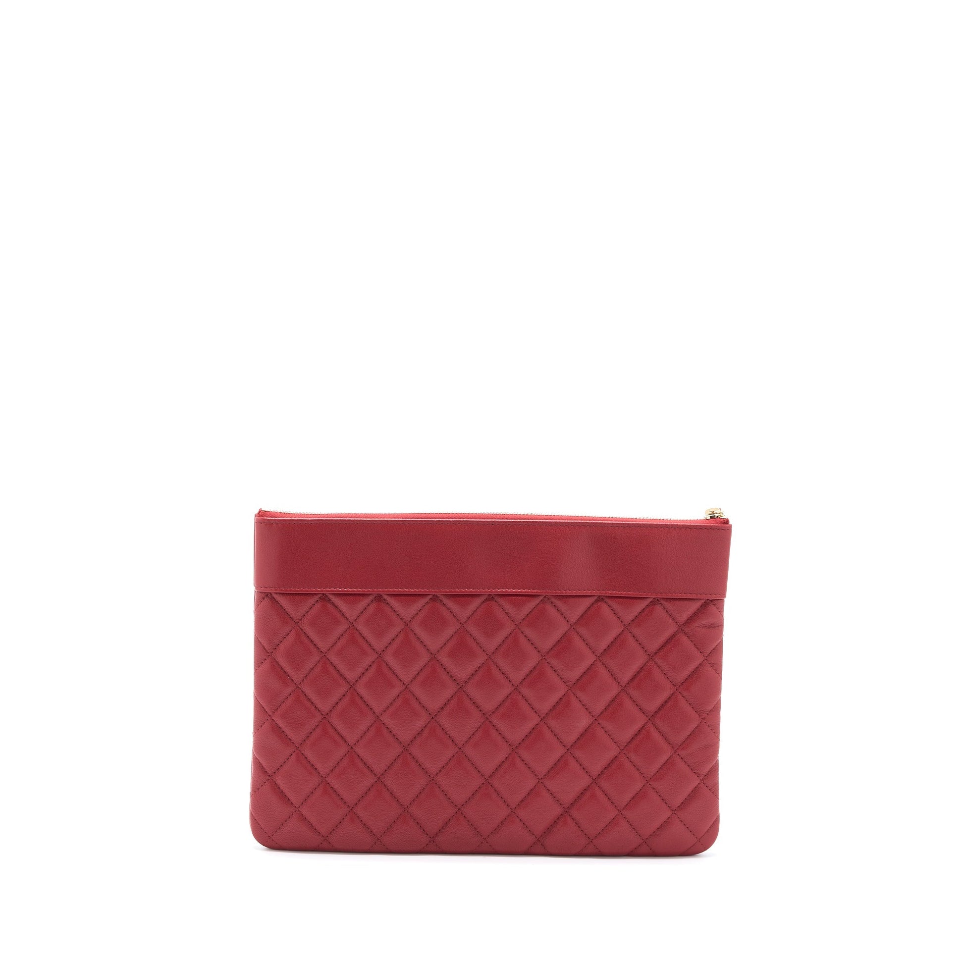 Chanel CC Logo Quilted Zip Calfskin GHW Red Clutch Bag