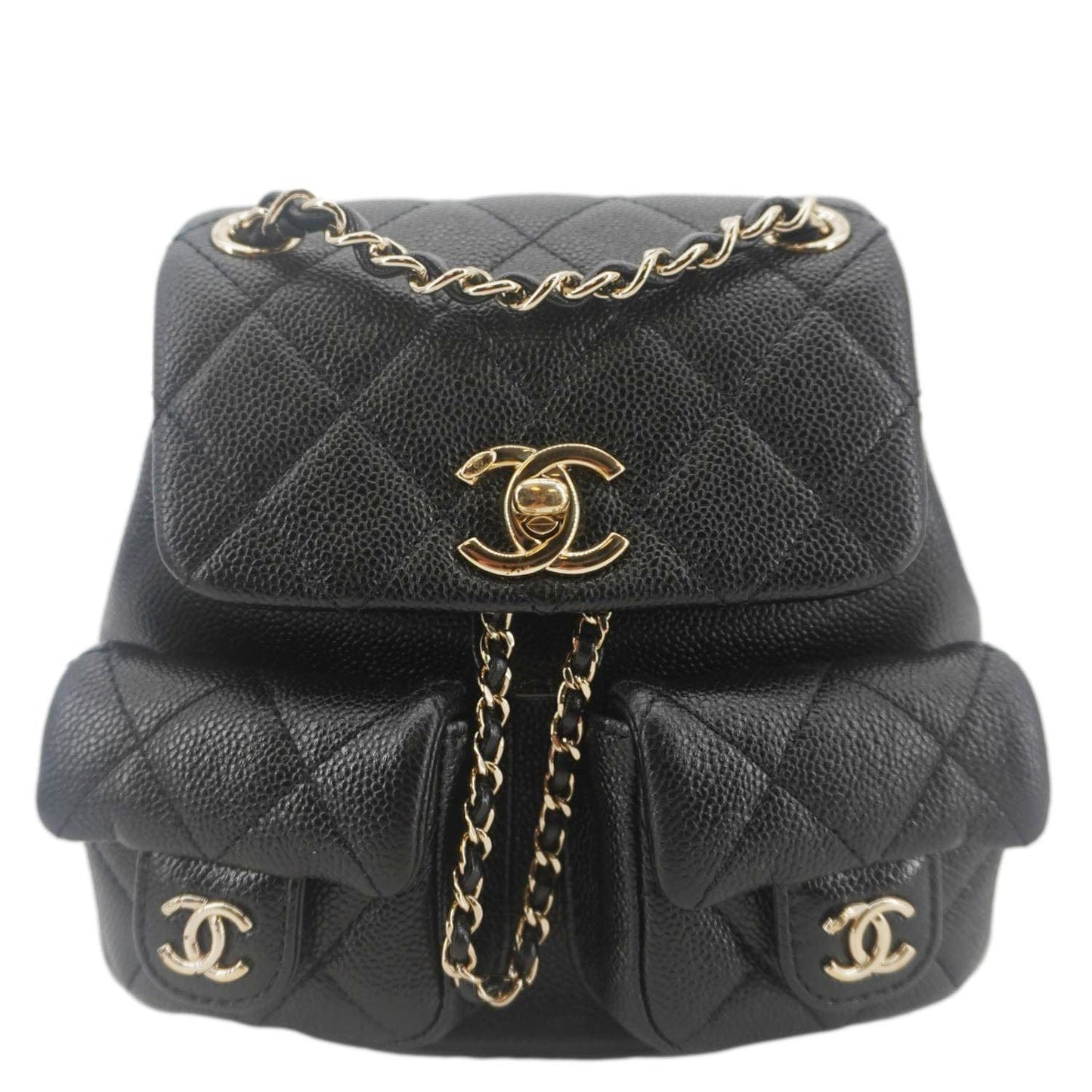 Chanel Duma Pockets Quilted Caviar Drawstring Leather Black Jewelry