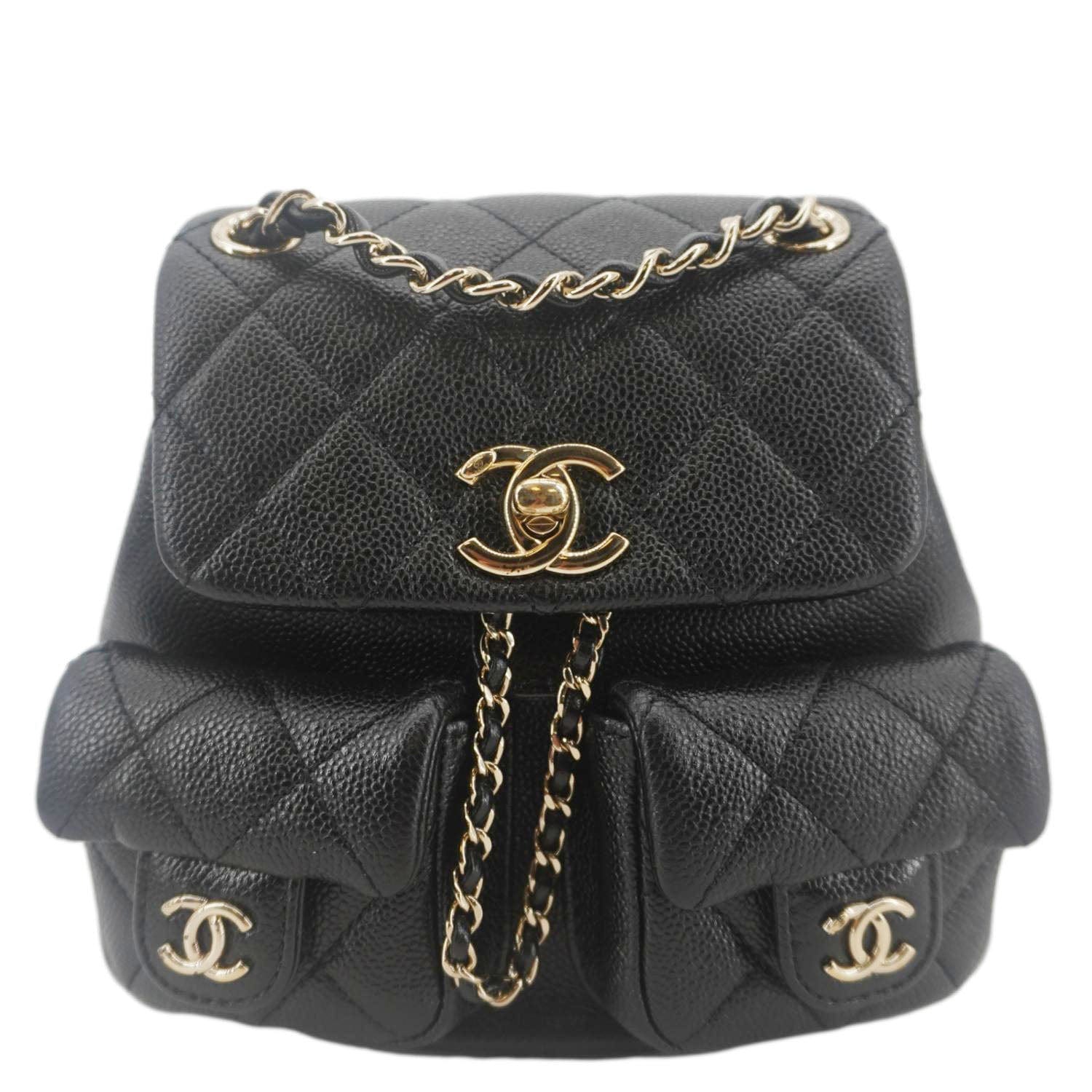 Chanel Duma Pockets Quilted Caviar Drawstring Leather Black Jewelry