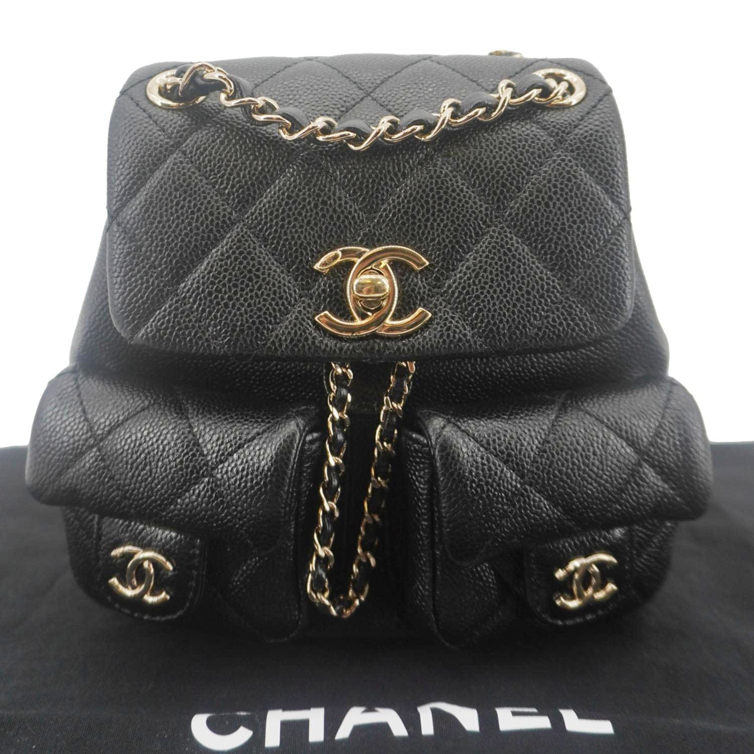 Chanel Duma Pockets Quilted Caviar Drawstring Leather Black Jewelry