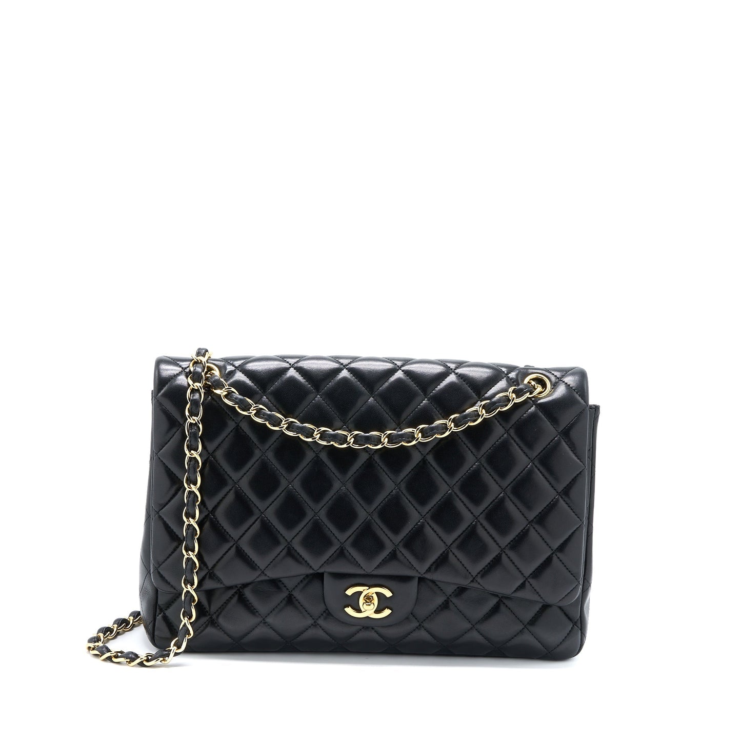 Chanel Maxi Single Flap Lambskin GHW Black Shoulder Bag