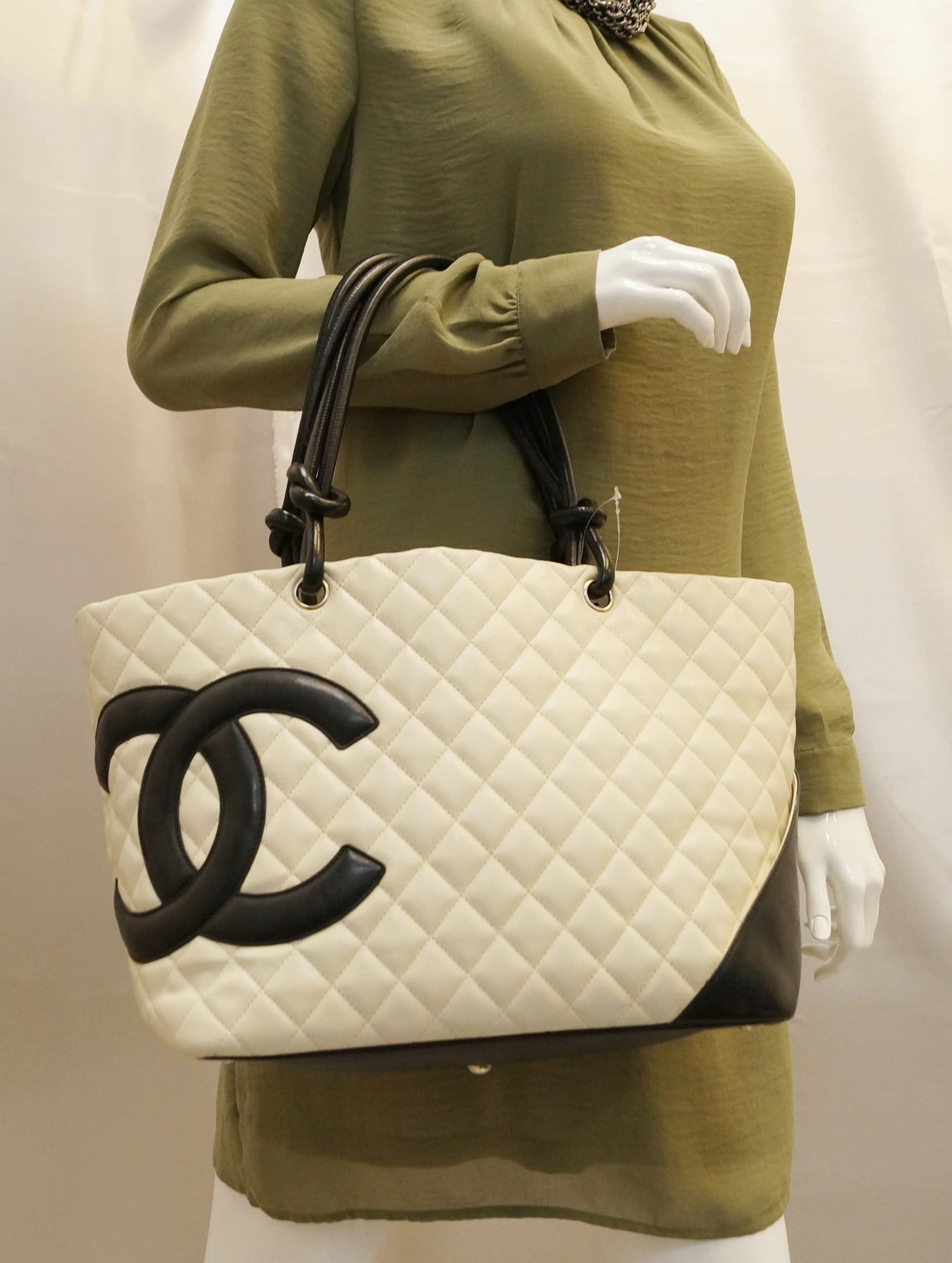 Chanel Quilted Ligne Cambon Leather White Travel Bag