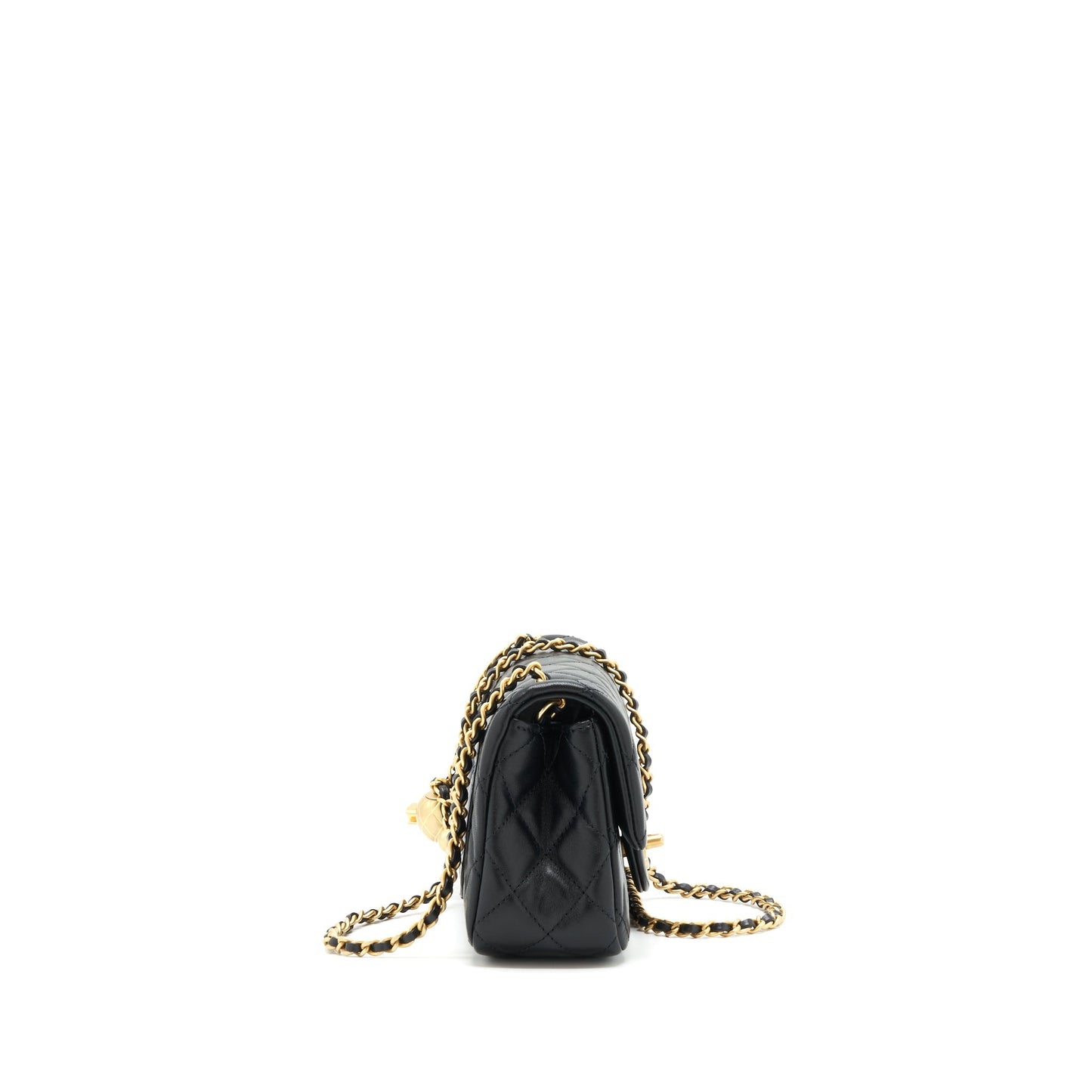 Chanel 22C pearl crush Rectangular Lambskin GHW Black Mini Bag