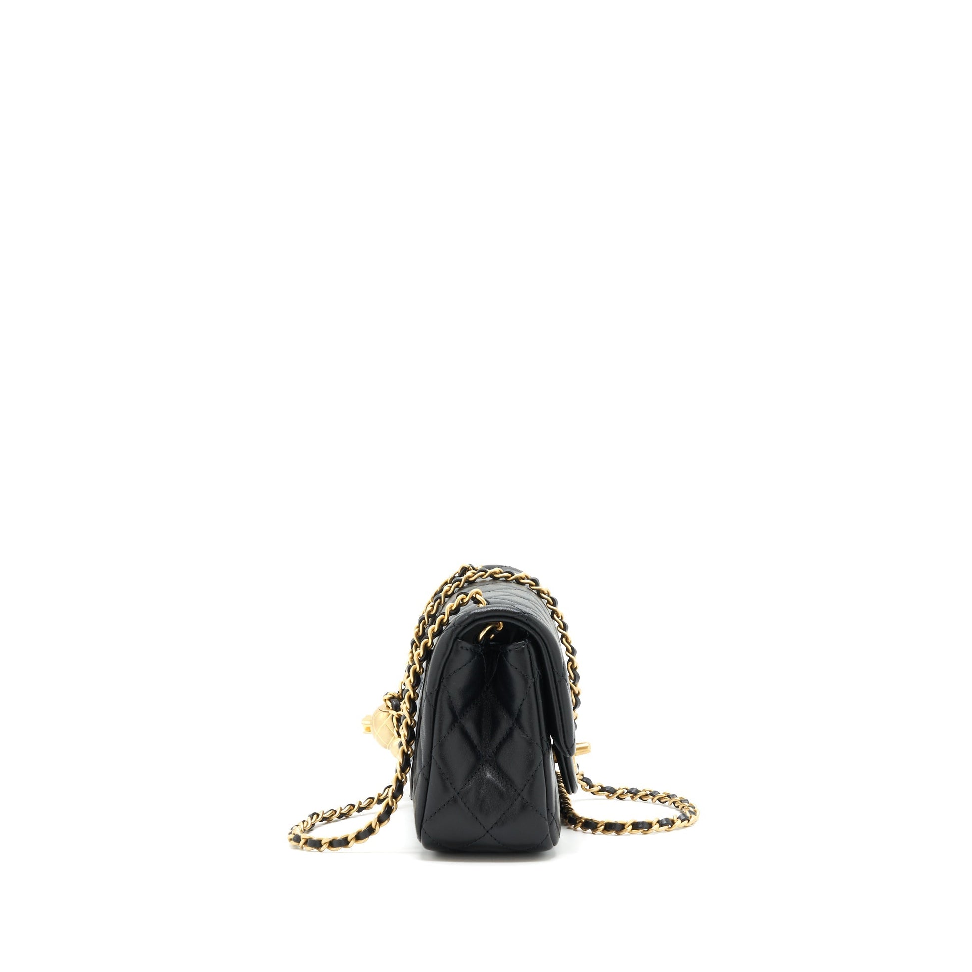 Chanel 22C pearl crush Rectangular Lambskin GHW Black Mini Bag