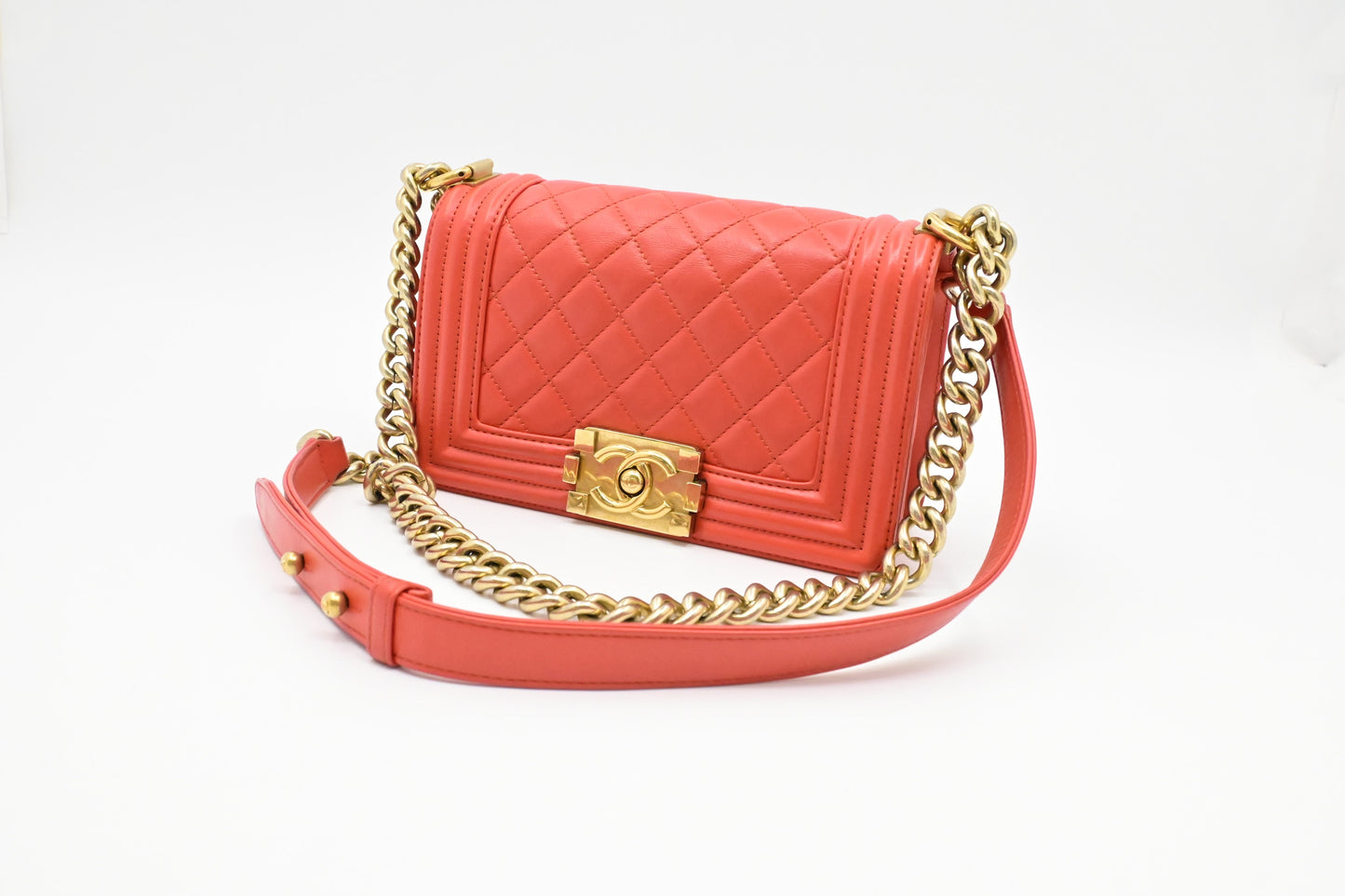 Chanel Boy Red Orange Small Leather Handbag