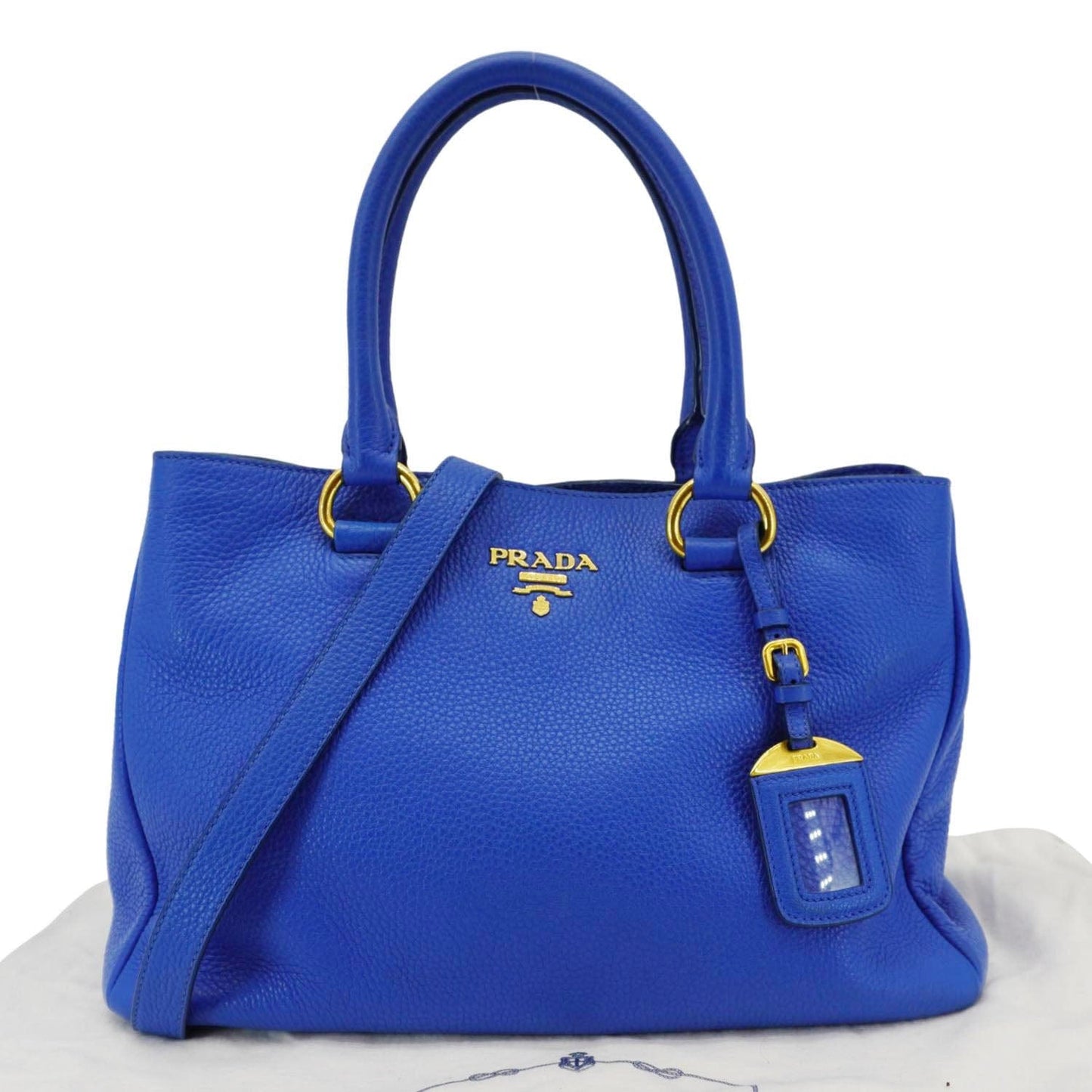Prada Daino Tote Shoulder Bag Leather Vitello Blue