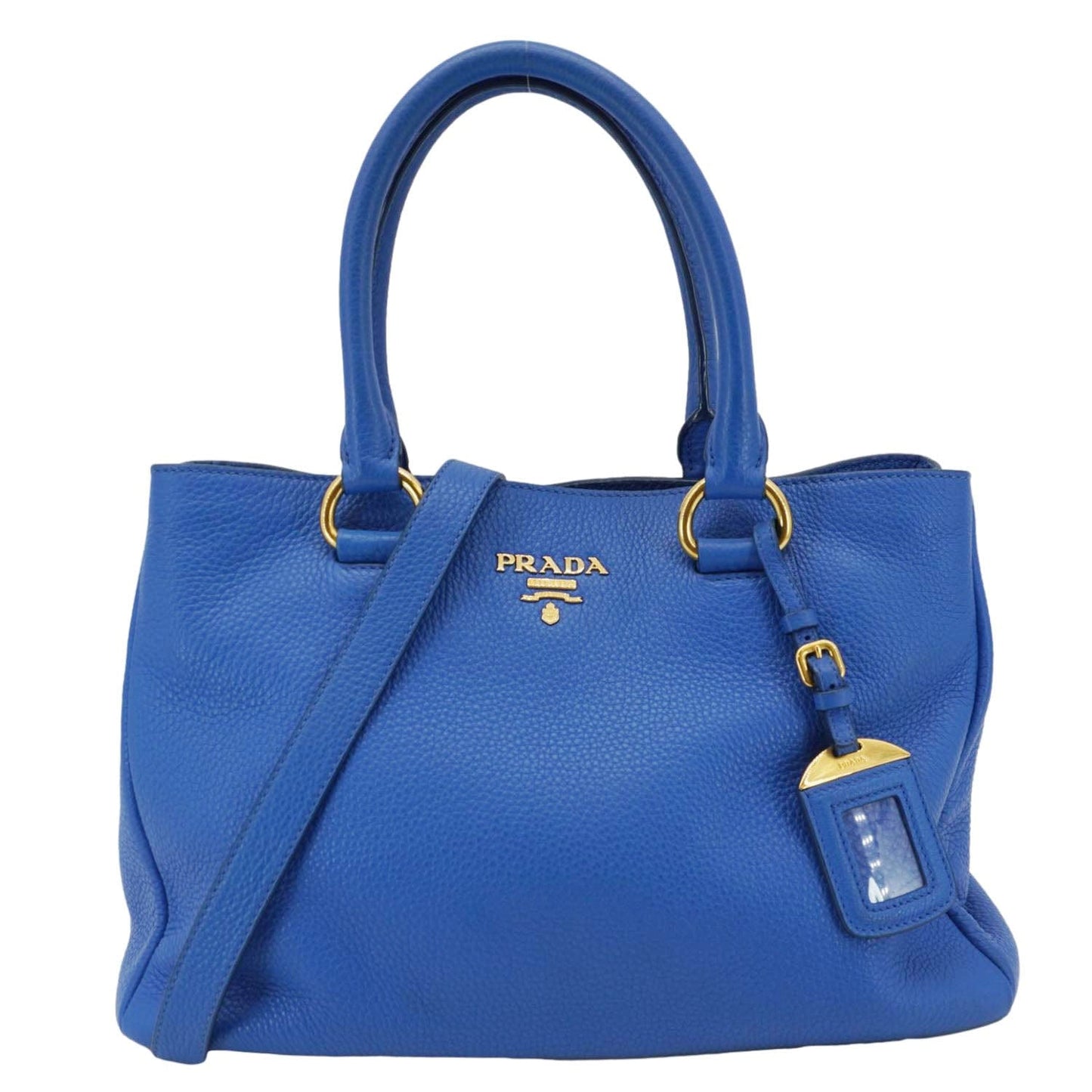 Prada Daino Tote Shoulder Bag Leather Vitello Blue