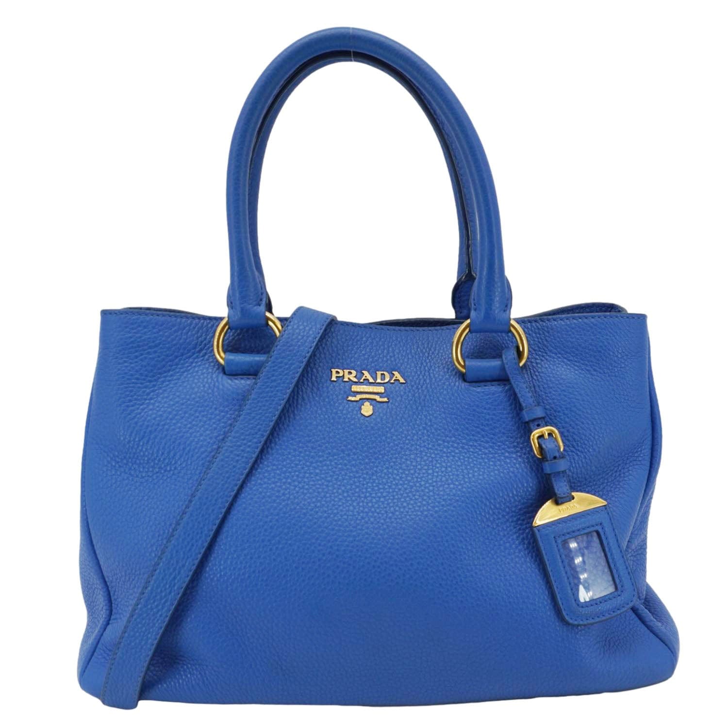 Prada Daino Tote Shoulder Bag Leather Vitello Blue