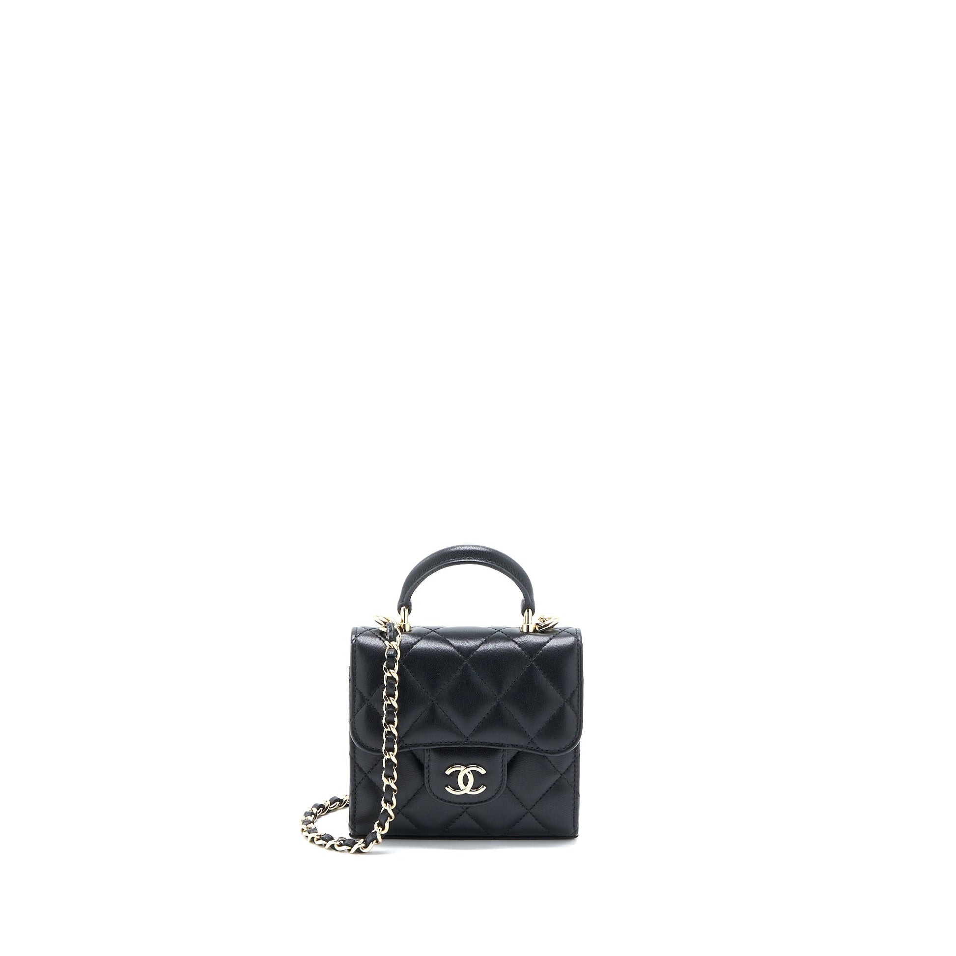 Chanel Top Handle Flap Lambskin LGHW Black Mini Bag