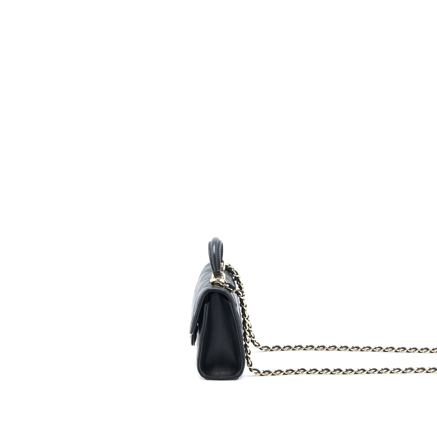 Chanel Top Handle Flap Lambskin LGHW Black Mini Bag