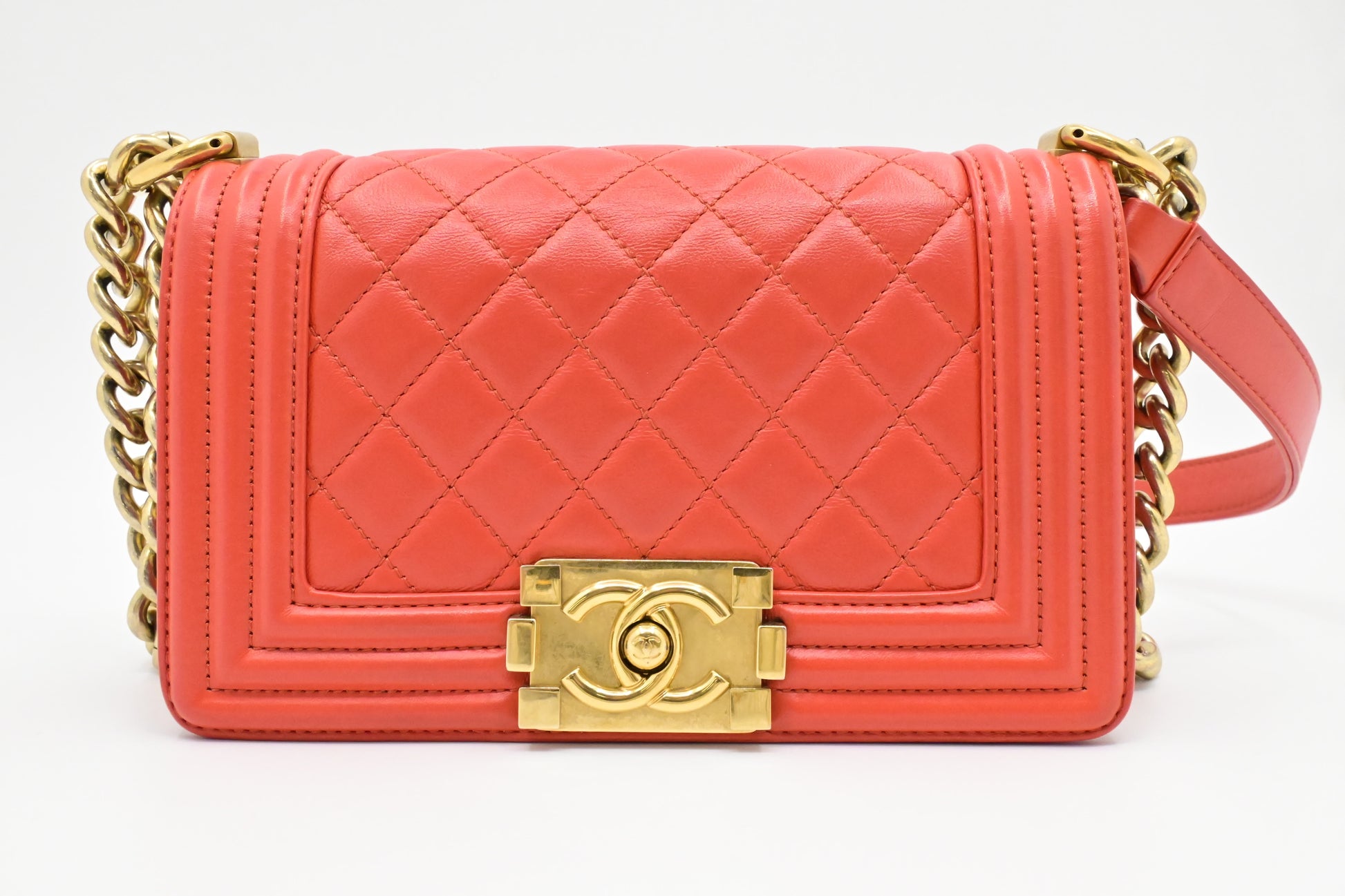Chanel Boy Red Orange Small Leather Handbag
