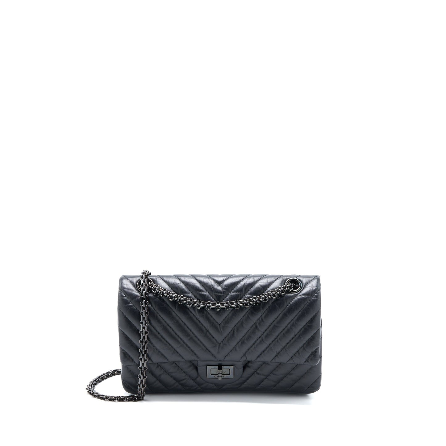 Chanel 2.55 Reissue Double Flap Chevron Aged Black Small Shoulder Bag