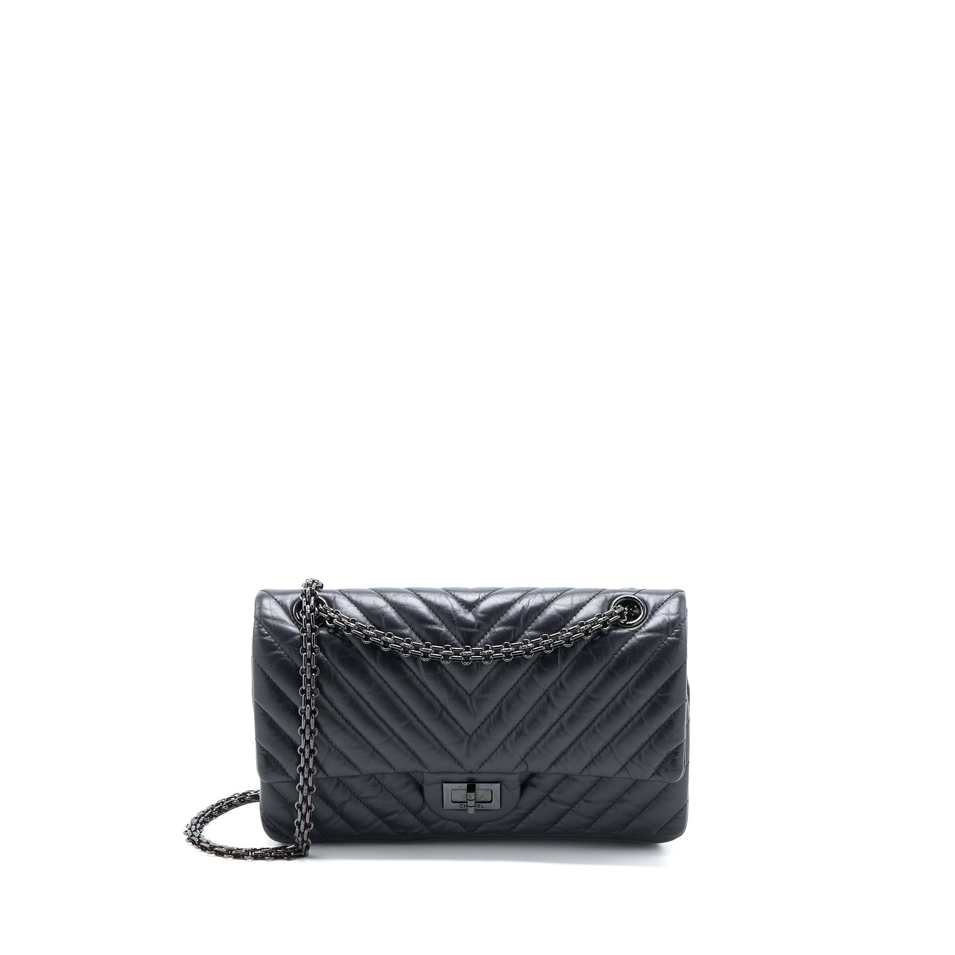 Chanel 2.55 Reissue Double Flap Chevron Aged Black Small Shoulder Bag