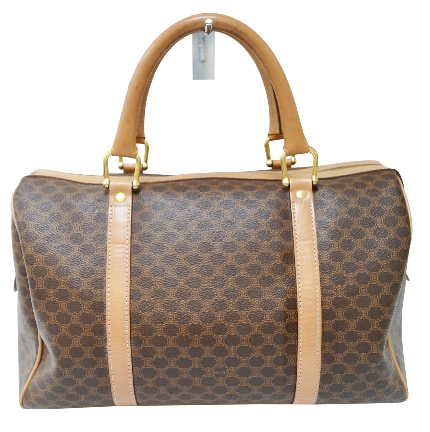 Macadam Pattern Pvc Satchel Bag Leather Brown Travel Bag