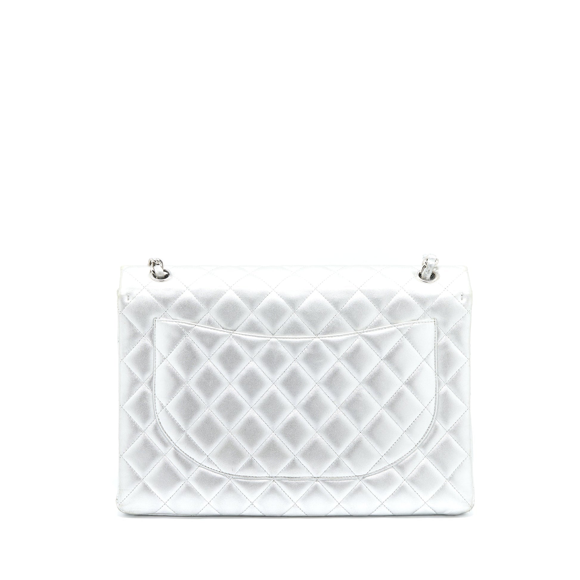 Chanel Maxi Classic Single Flap Lambskin SHW Silver Shoulder Bag
