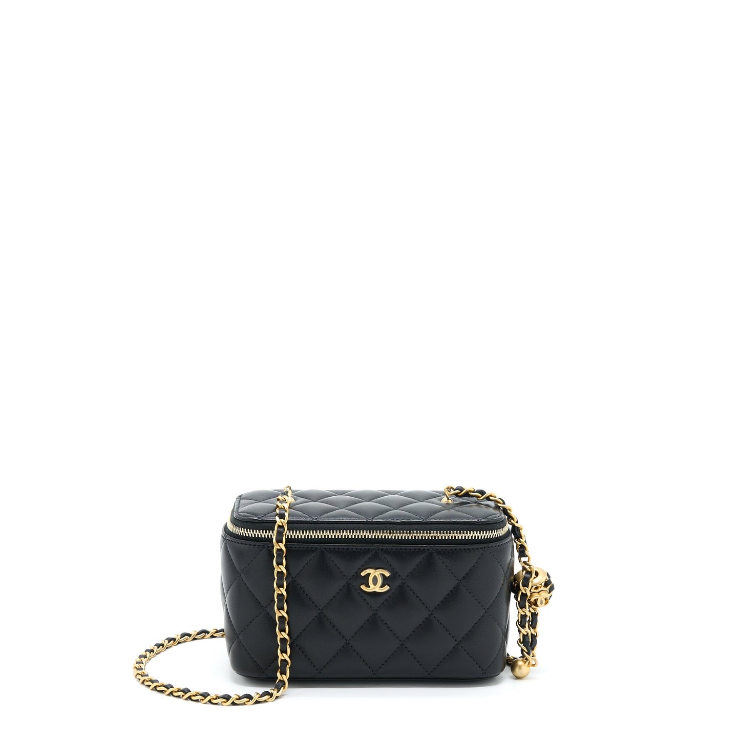 Chanel 22A Pearl Crush Long Vanity Lambskin Black Handbag