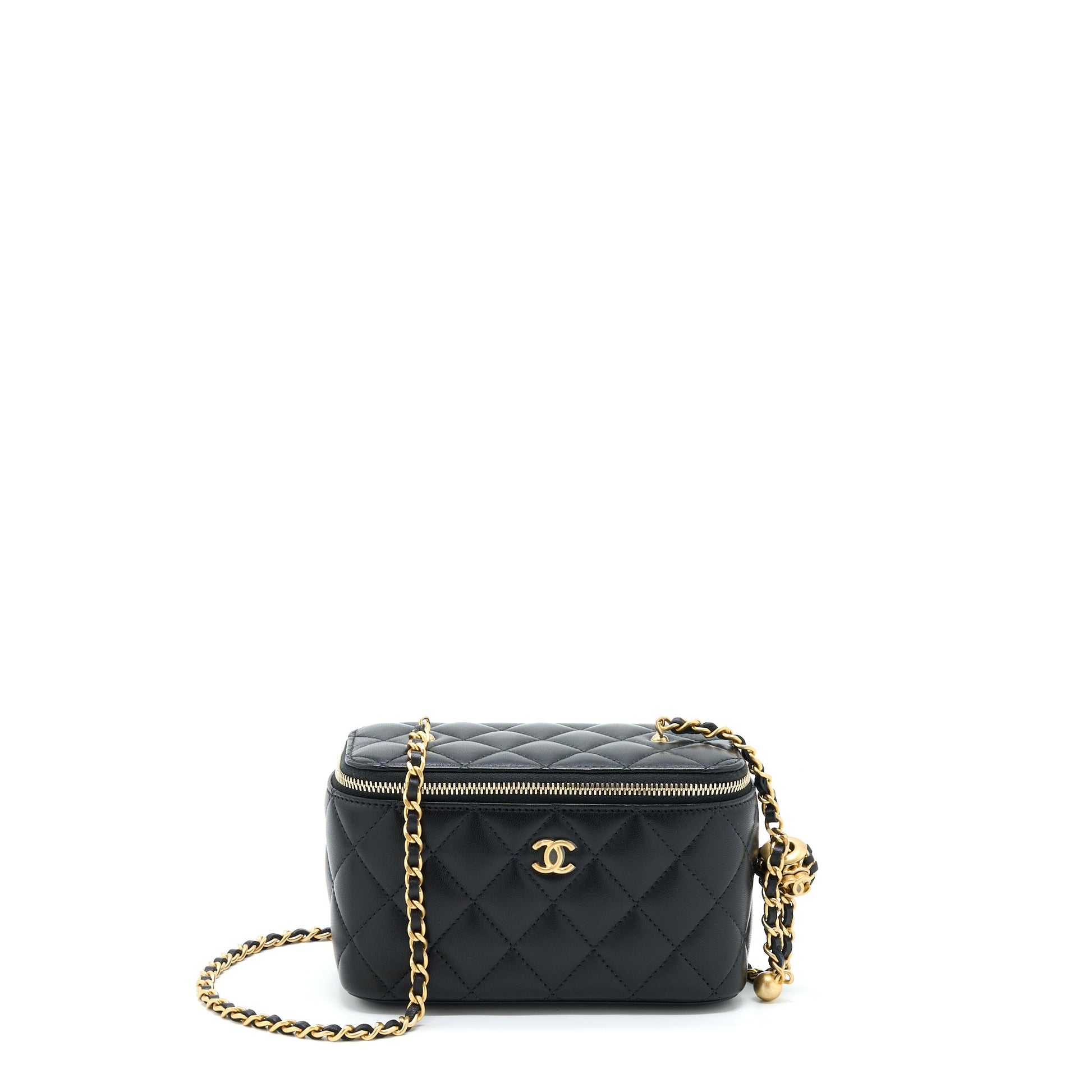 Chanel 22A Pearl Crush Long Vanity Lambskin Black Handbag