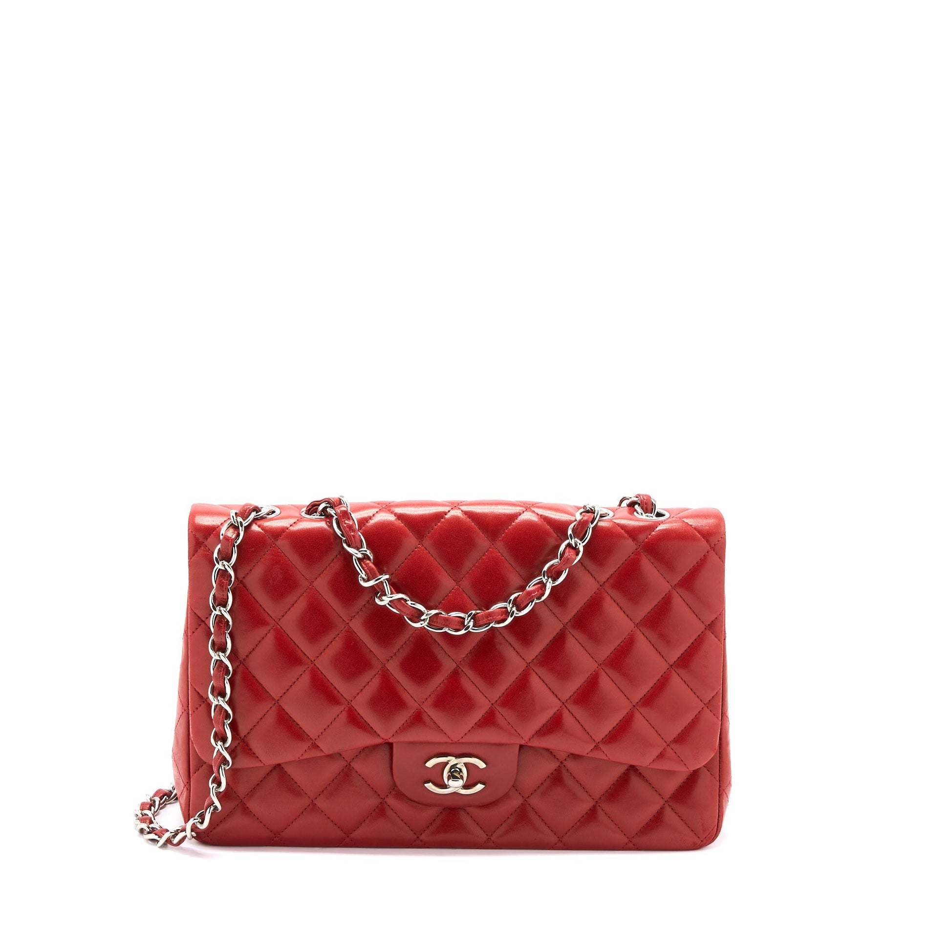Chanel Classic Jumbo Single Flap Lambskin SHW Red Shoulder Bag