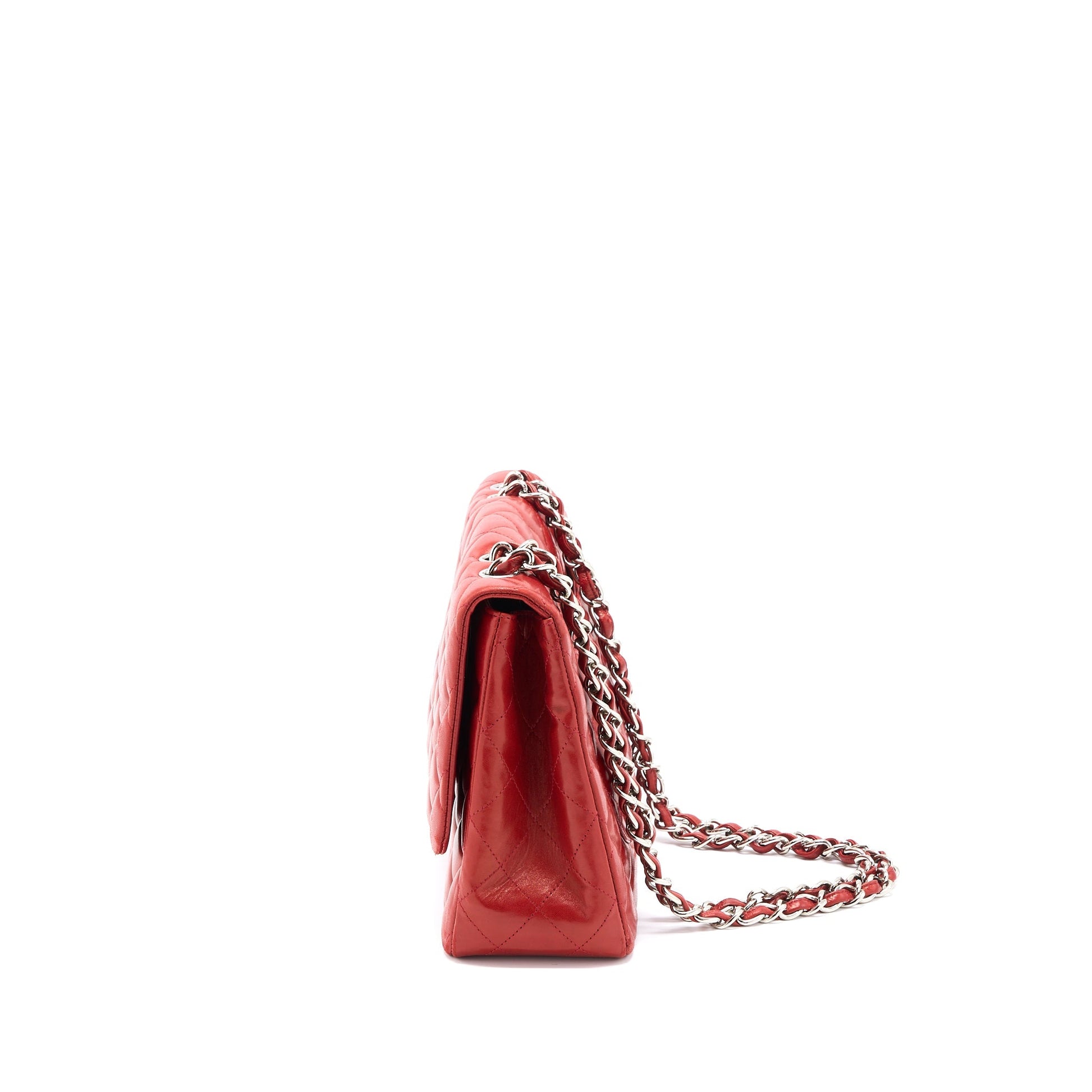 Chanel Classic Jumbo Single Flap Lambskin SHW Red Shoulder Bag