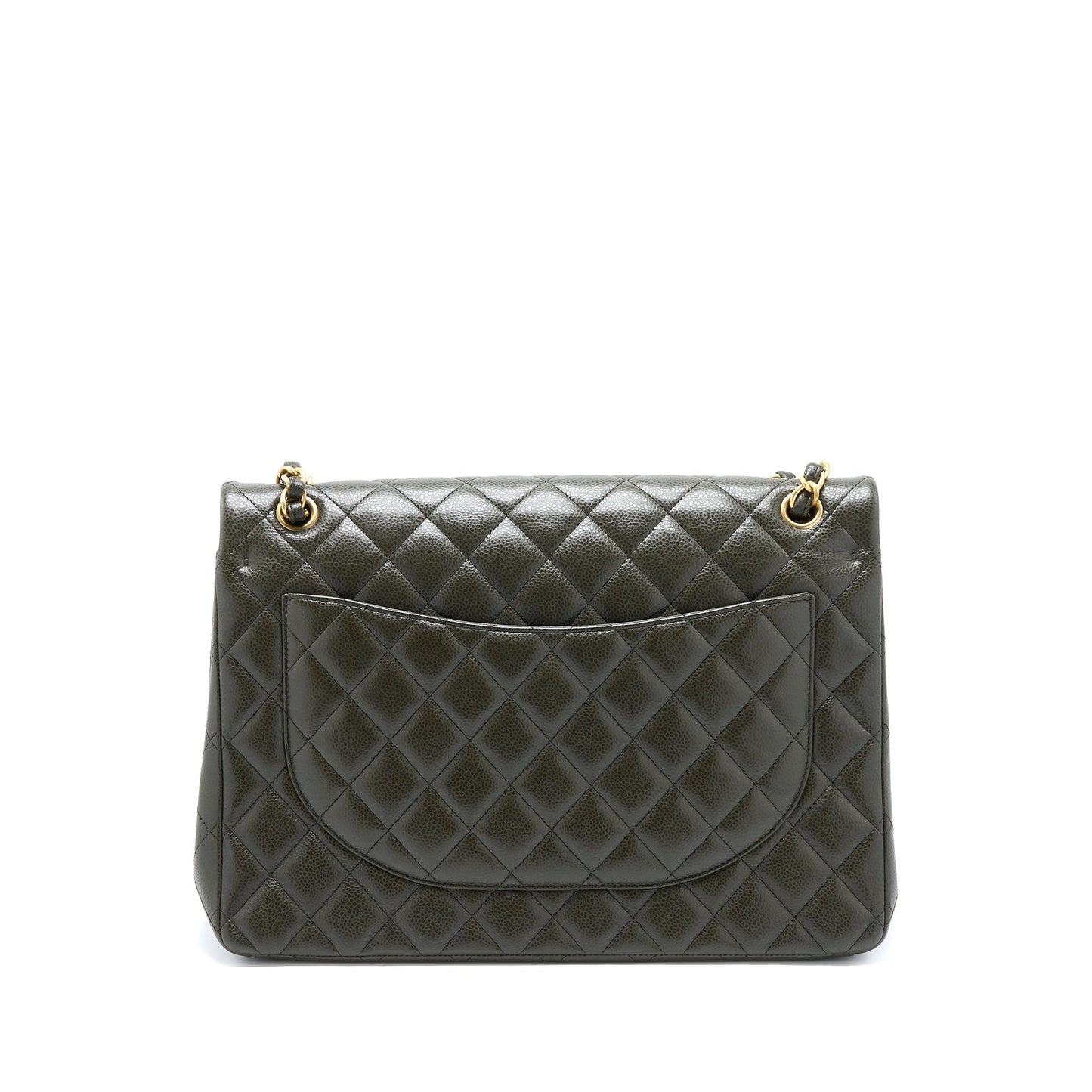 Chanel Maxi Classic Double Flap Caviar Olive Green Shoulder Bag