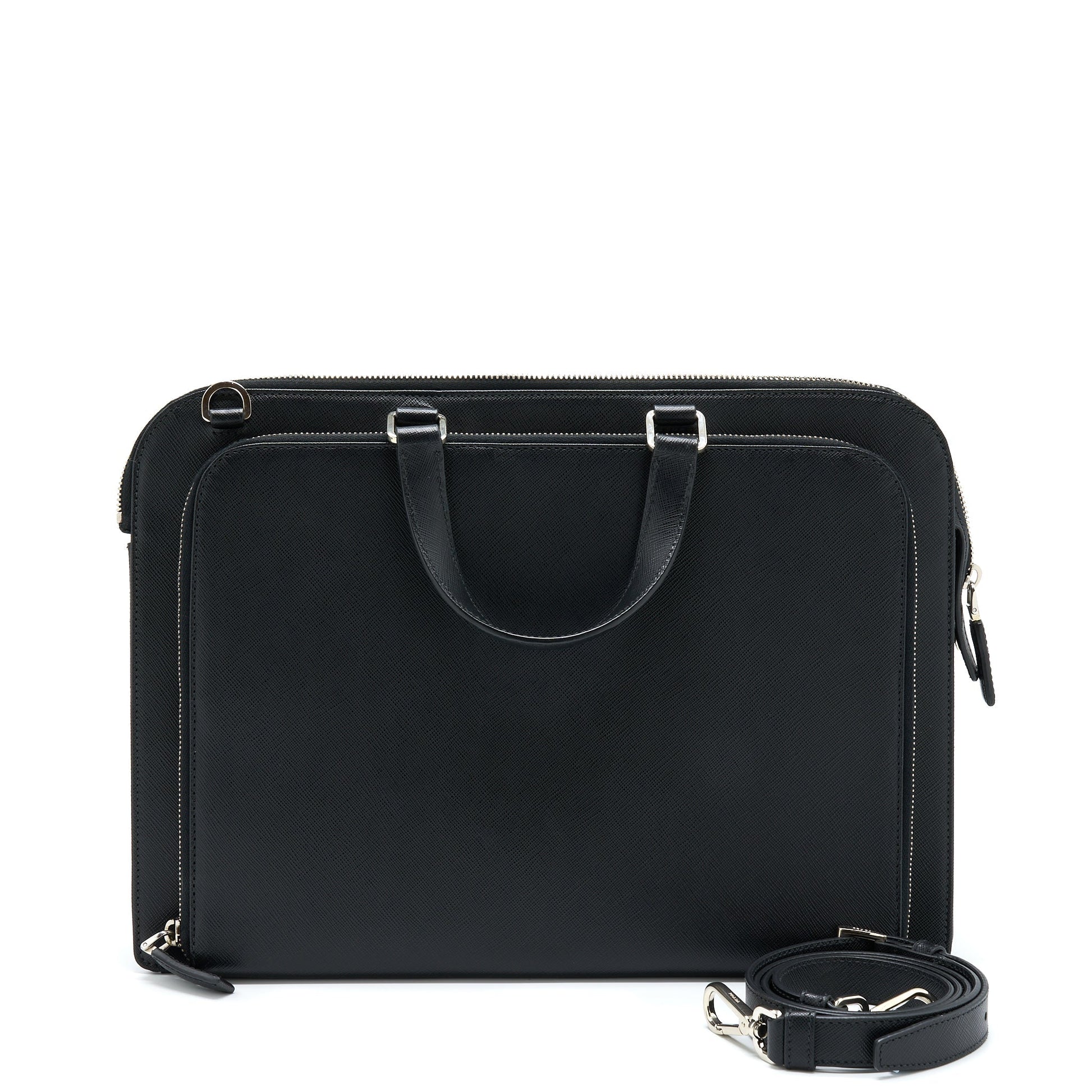 Prada Saffiano Briefcase Handbag Black Travel Bag