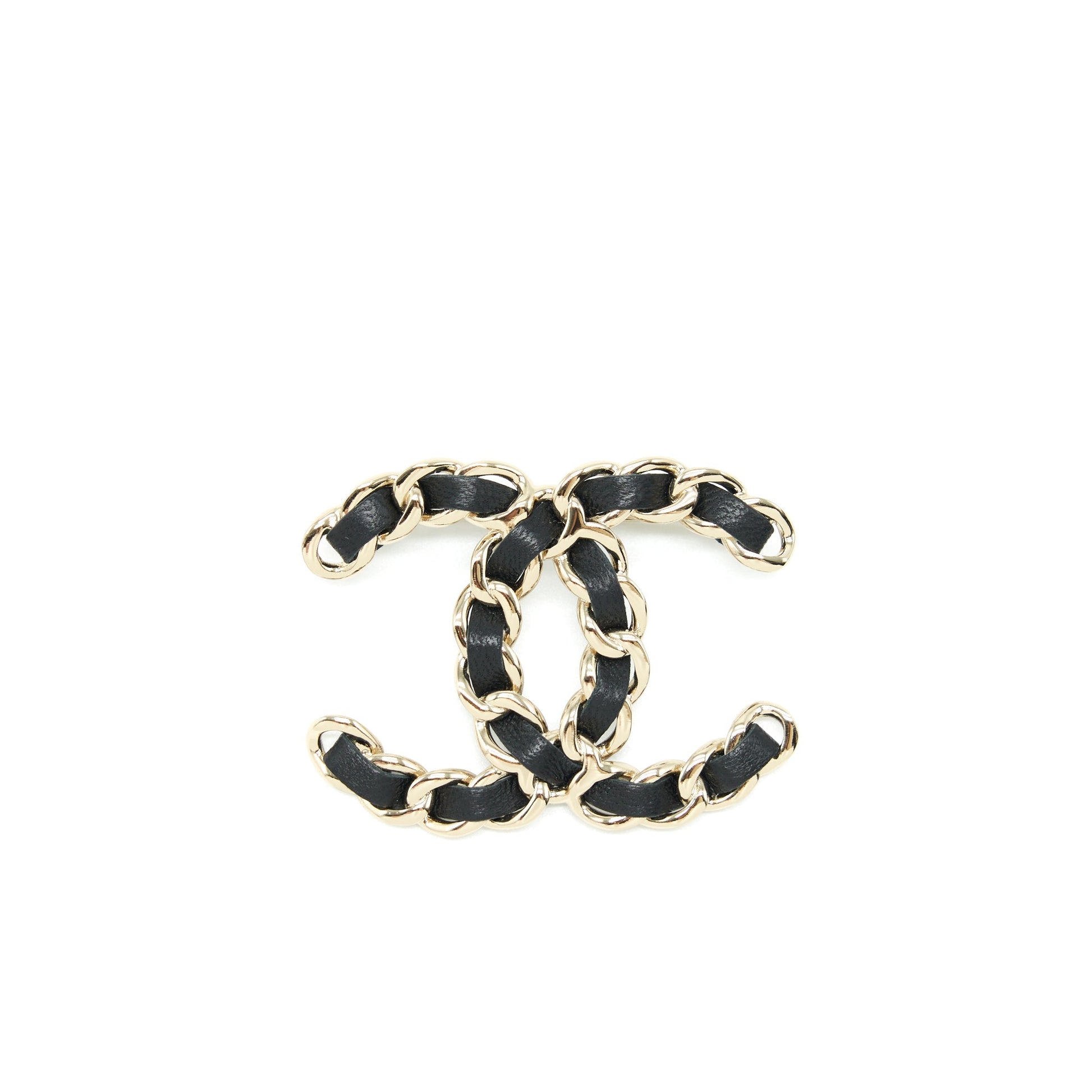 Chanel CC Logo Brooch Light Tone Gold Leather Handbag