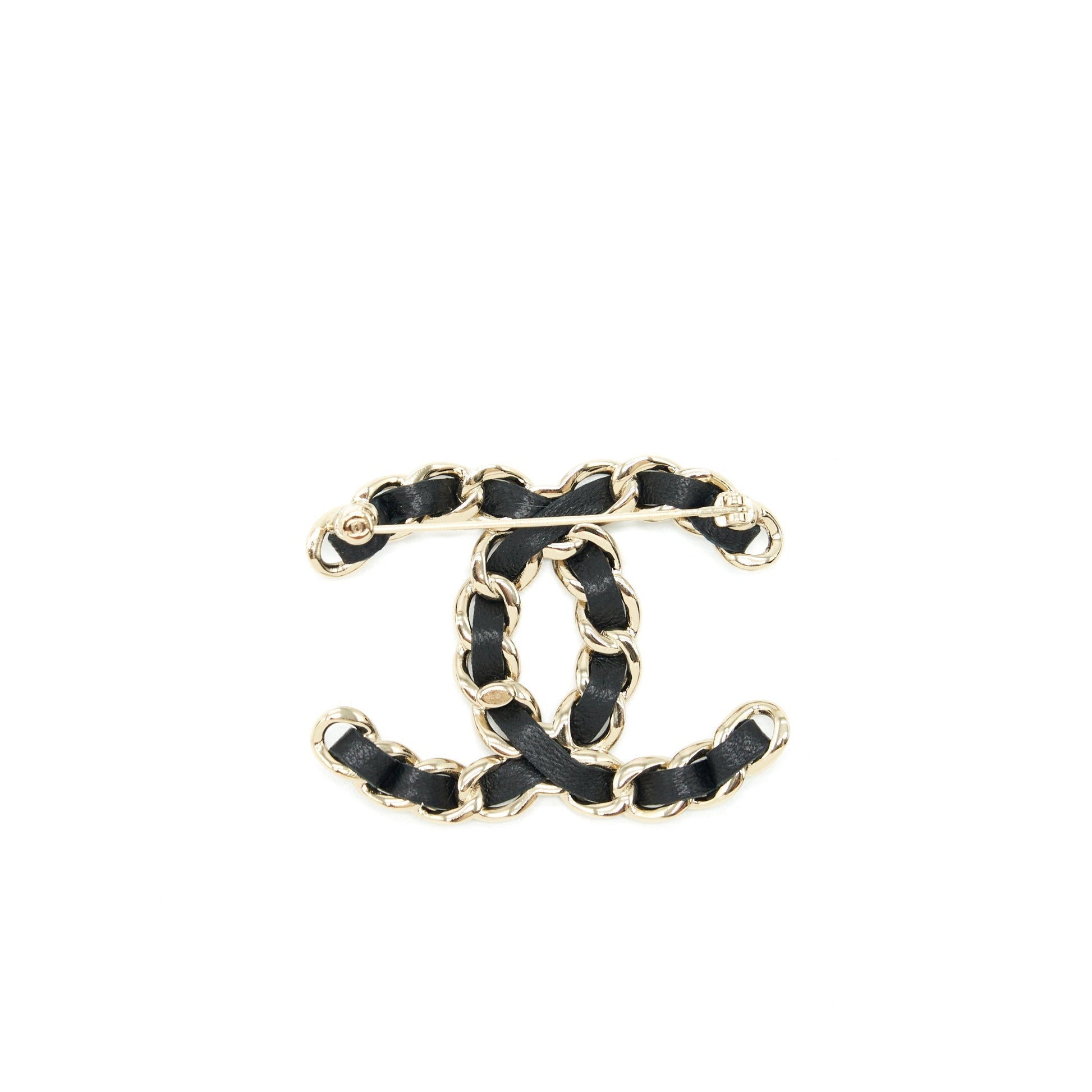 Chanel CC Logo Brooch Light Tone Gold Leather Handbag