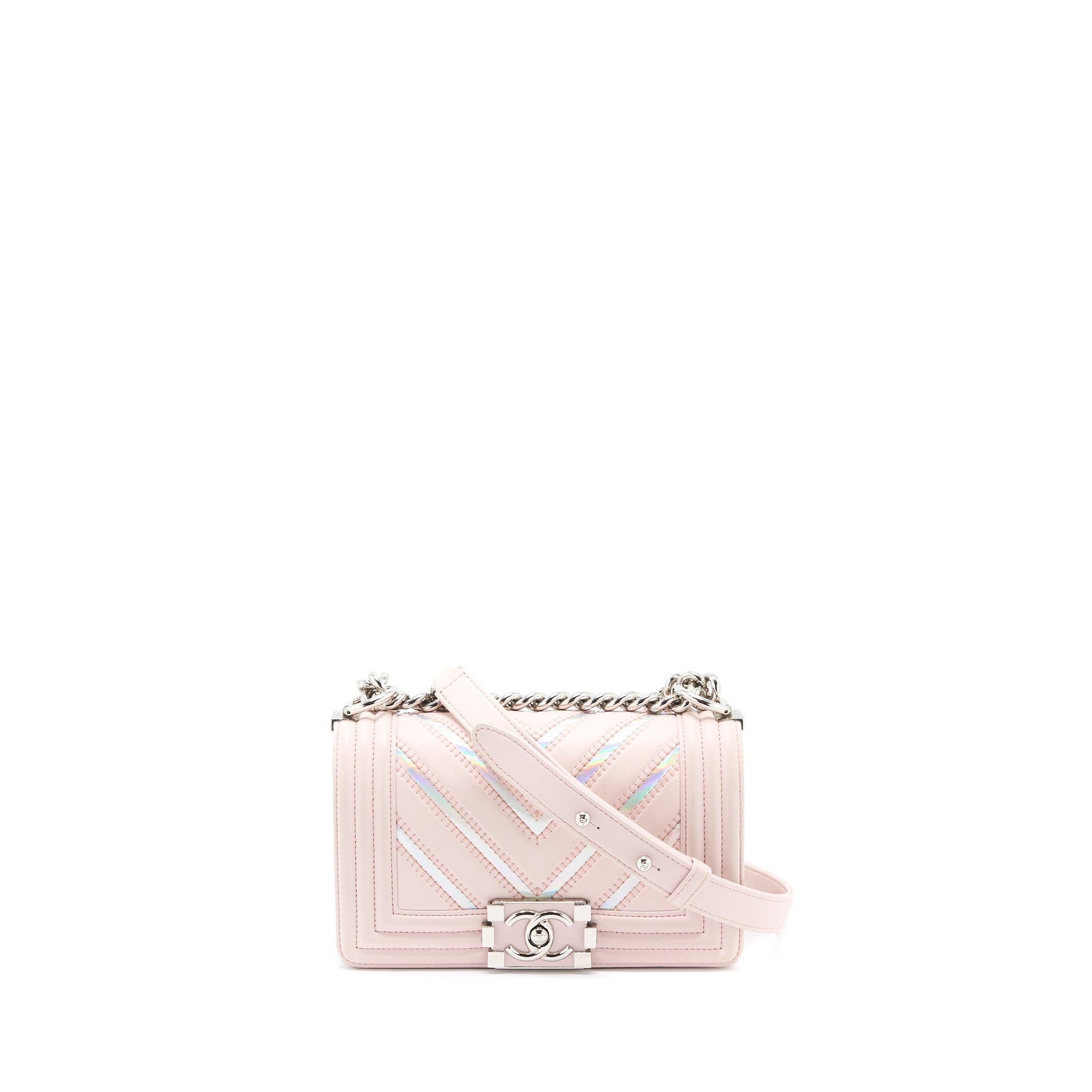 Chanel Chevron Boy Limited Edition Lambskin Light Pink Small Handbag