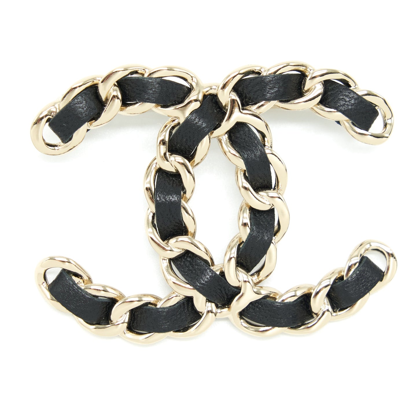Chanel CC Logo Brooch Light Tone Gold Leather Handbag