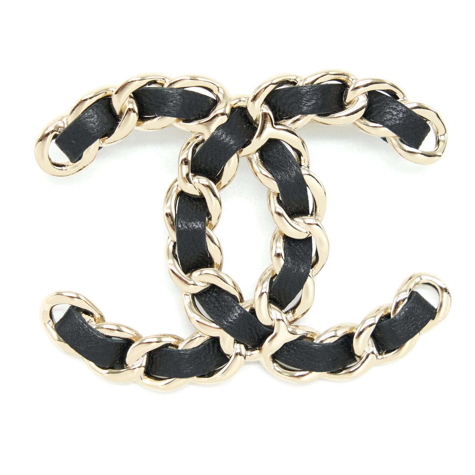 Chanel CC Logo Brooch Light Tone Gold Leather Handbag