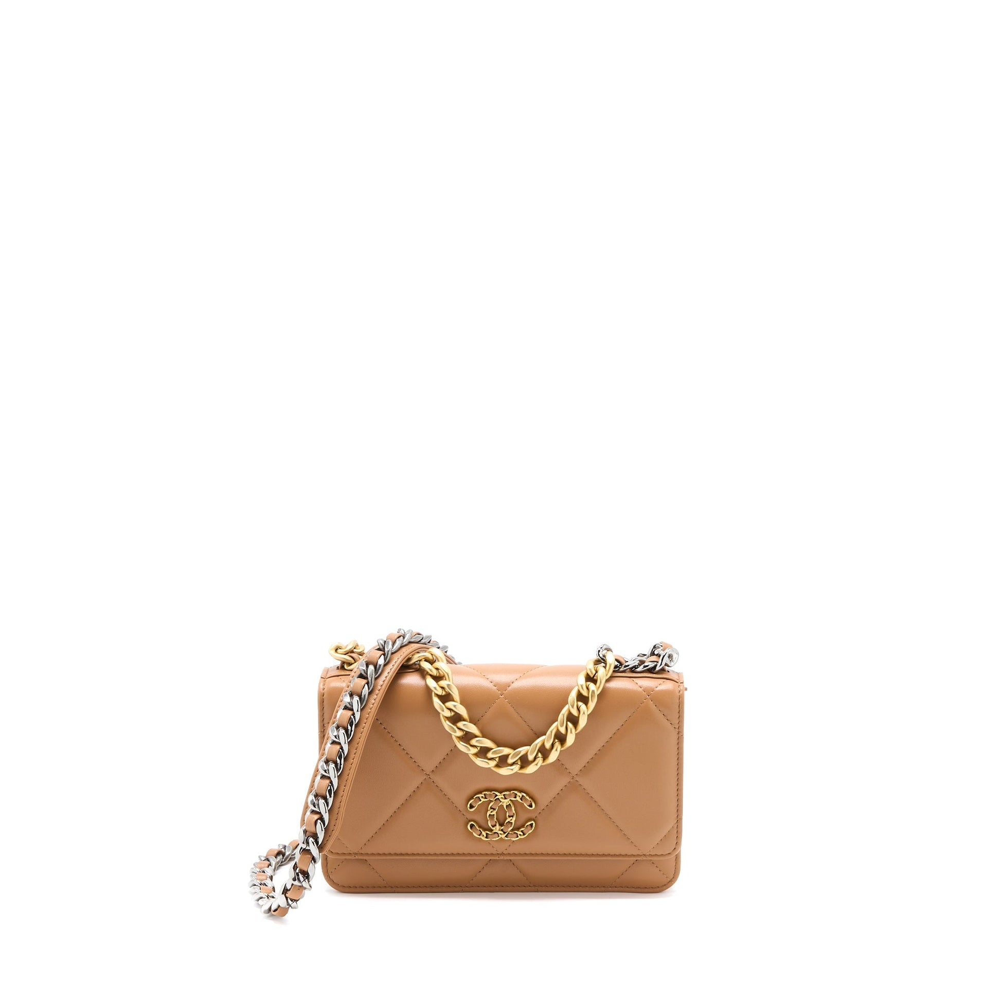 Chanel 19 on Lambskin Caramel Hardware Microchip Multicolour Wallet Case