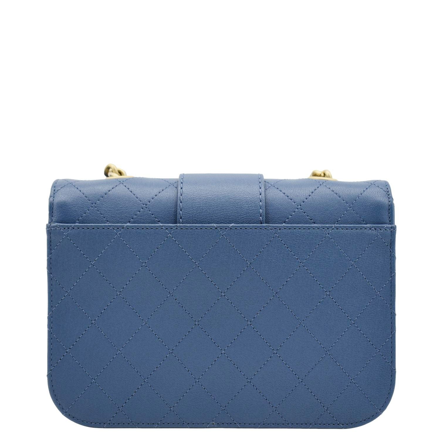 Chanel Front Flap Quilted Leather Blue Travel Bag