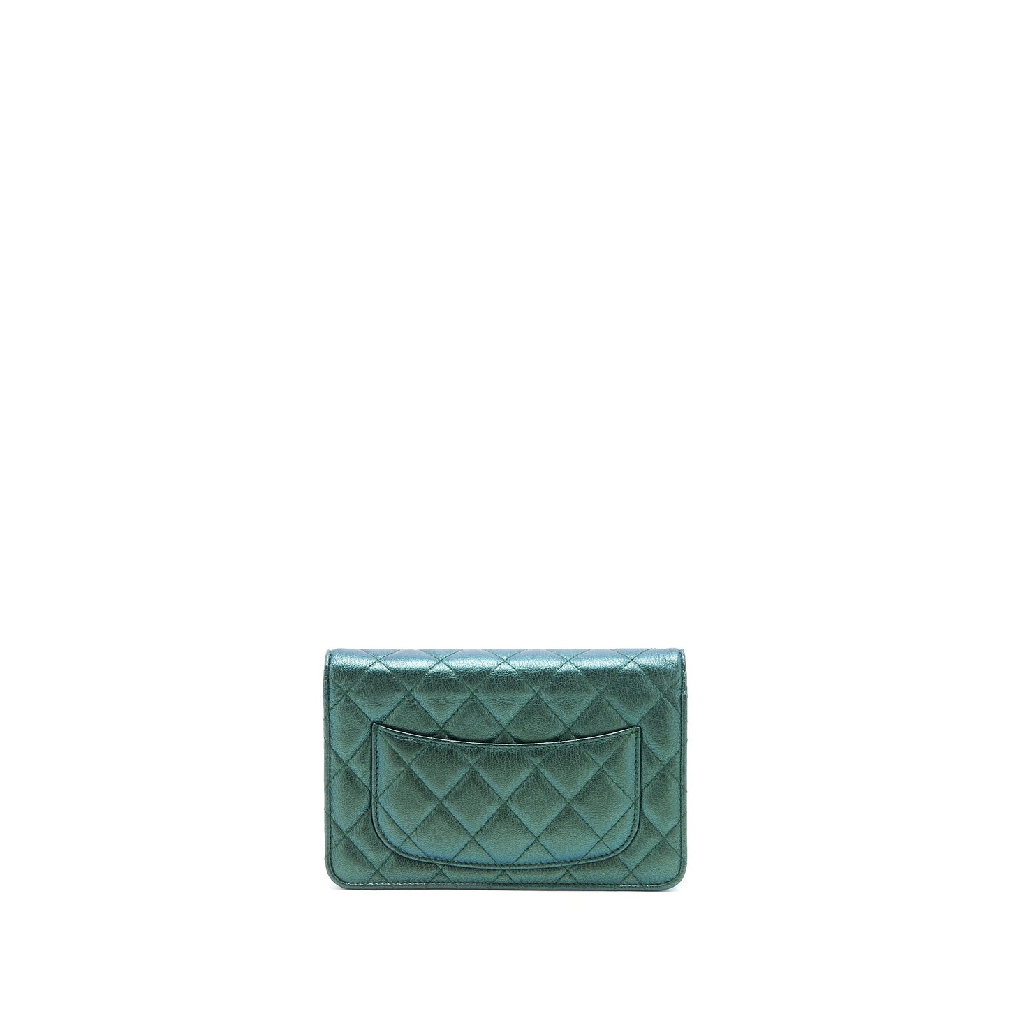 Chanel Classic on Goatskin Iridescent Rainbow Hardware Green Wallet Case
