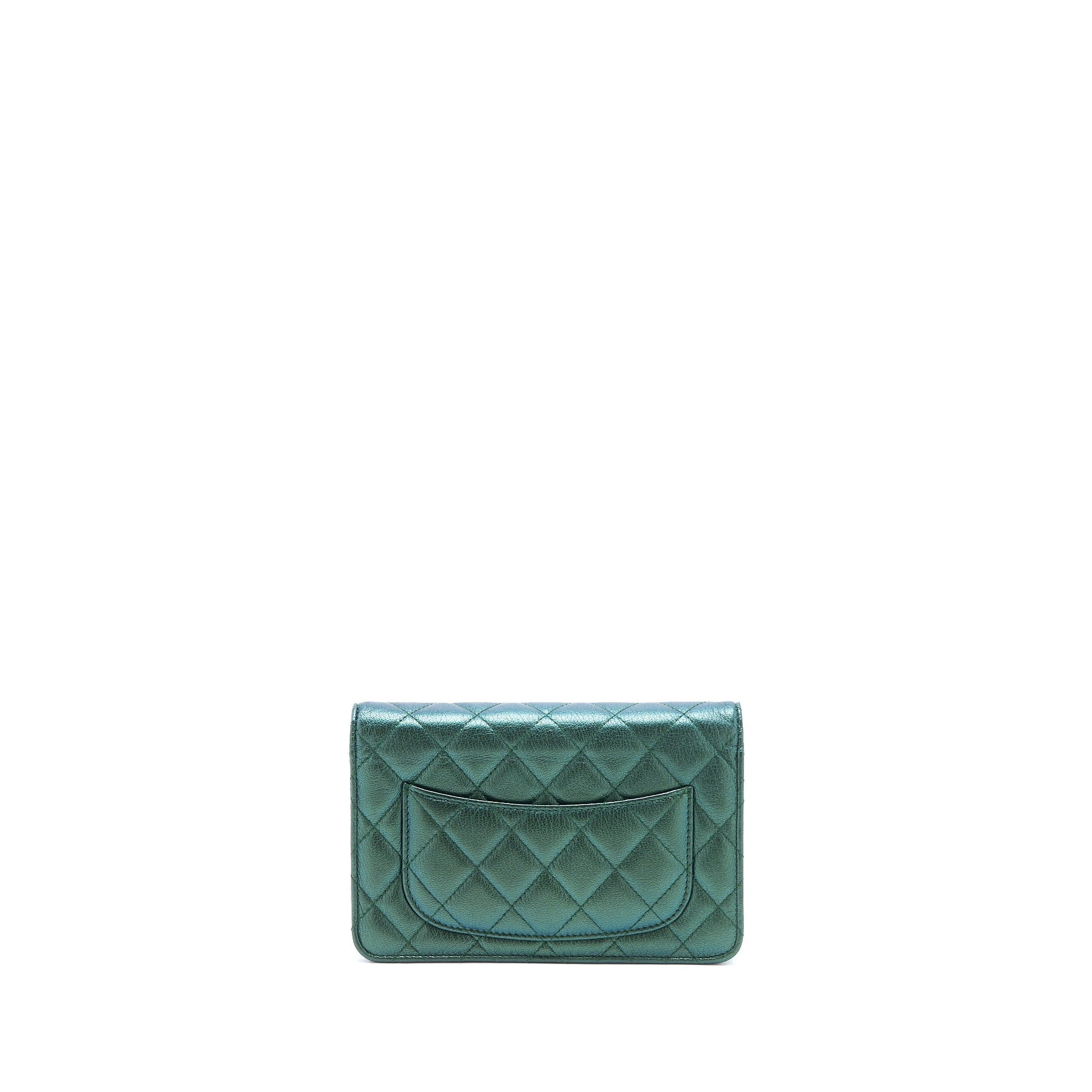 Chanel Classic on Goatskin Iridescent Rainbow Hardware Green Wallet Case