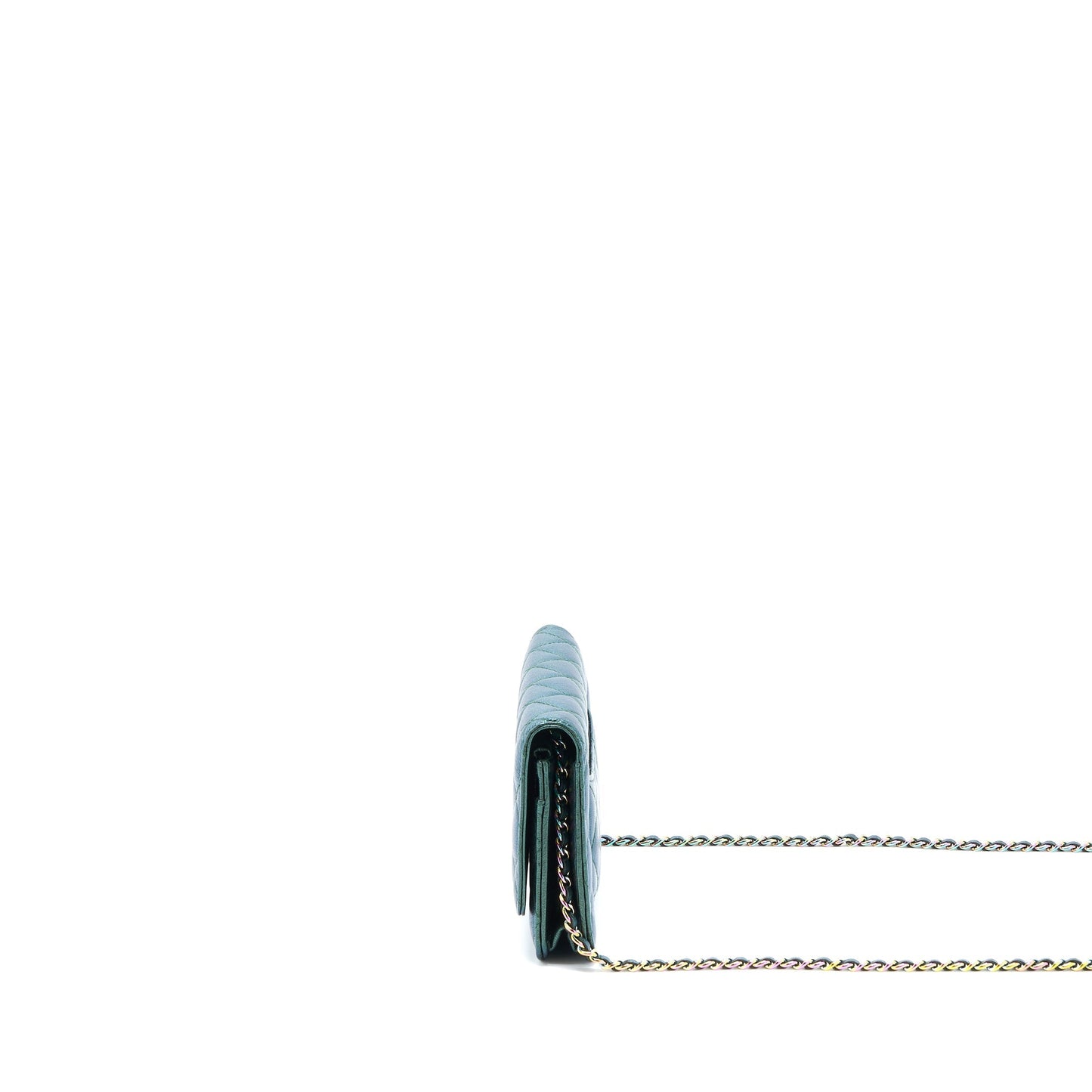 Chanel Classic on Goatskin Iridescent Rainbow Hardware Green Wallet Case