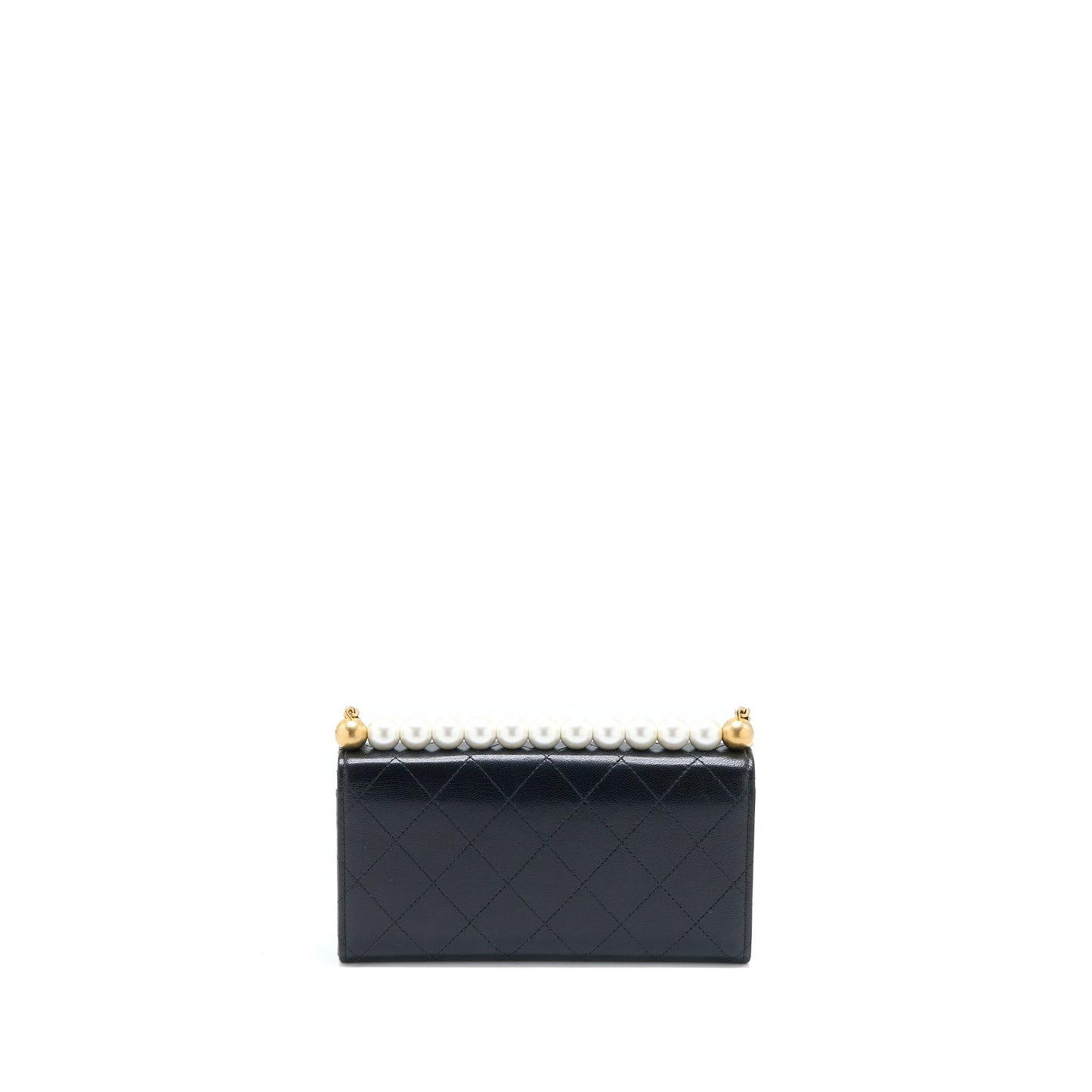 Chanel Pearl Flap on Goatskin GHW Black Wallet Case